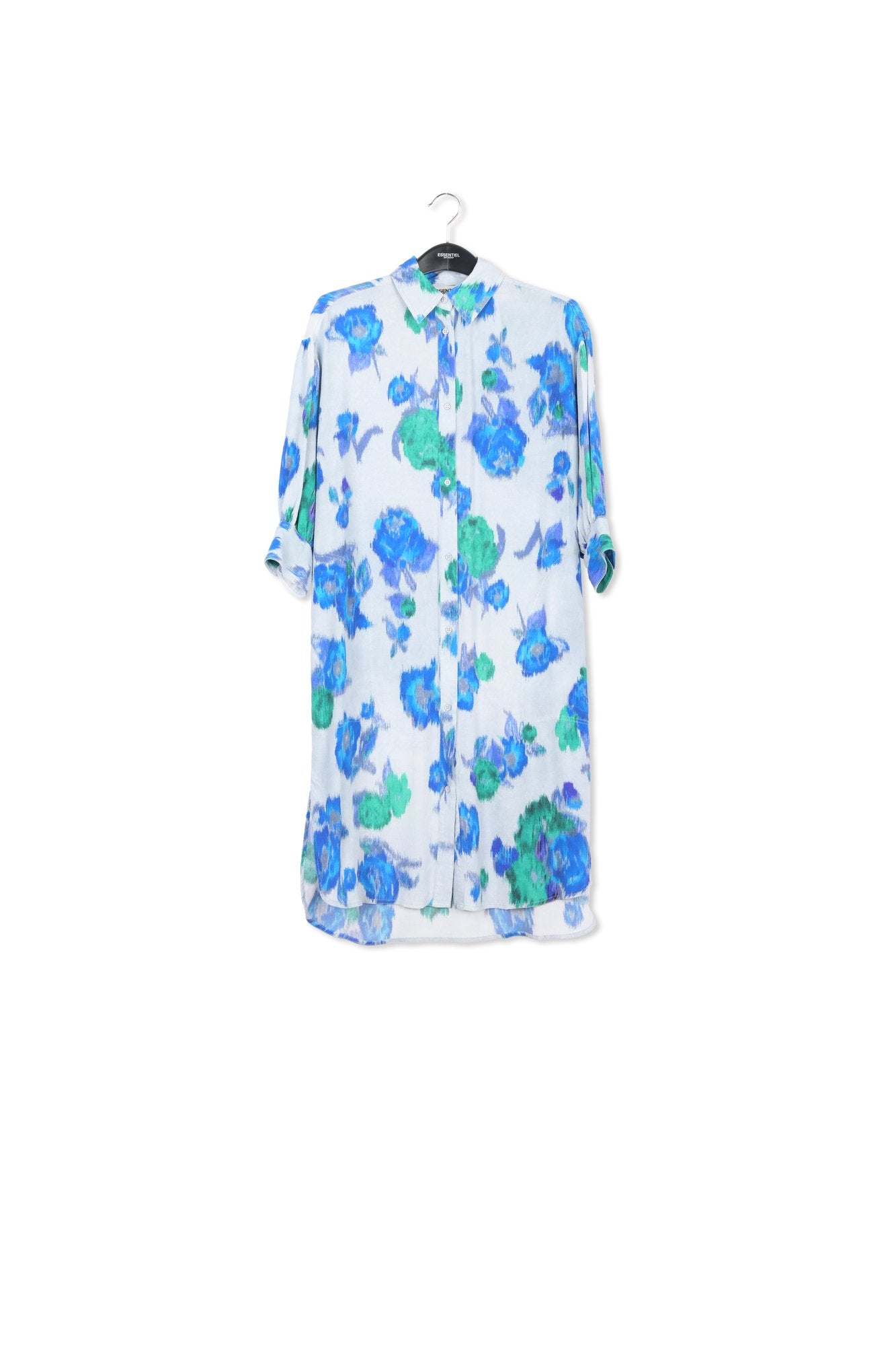 Light blue, blue and green floral-print shirt dress RE—SSENTIEL | Essentiel second hand