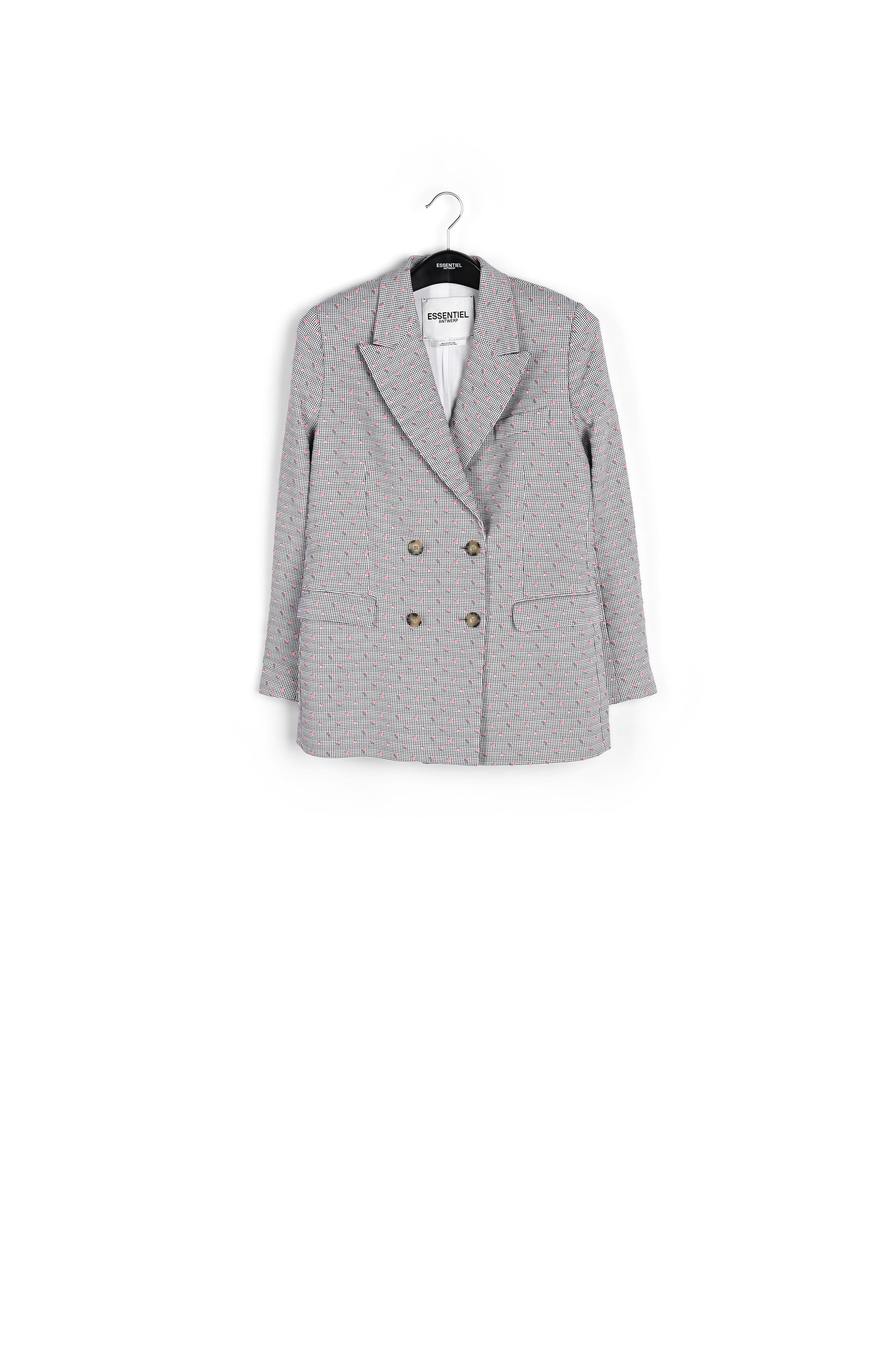 Off-white and black gingham and floral-print double-breasted blazer RE—SSENTIEL | Essentiel second hand