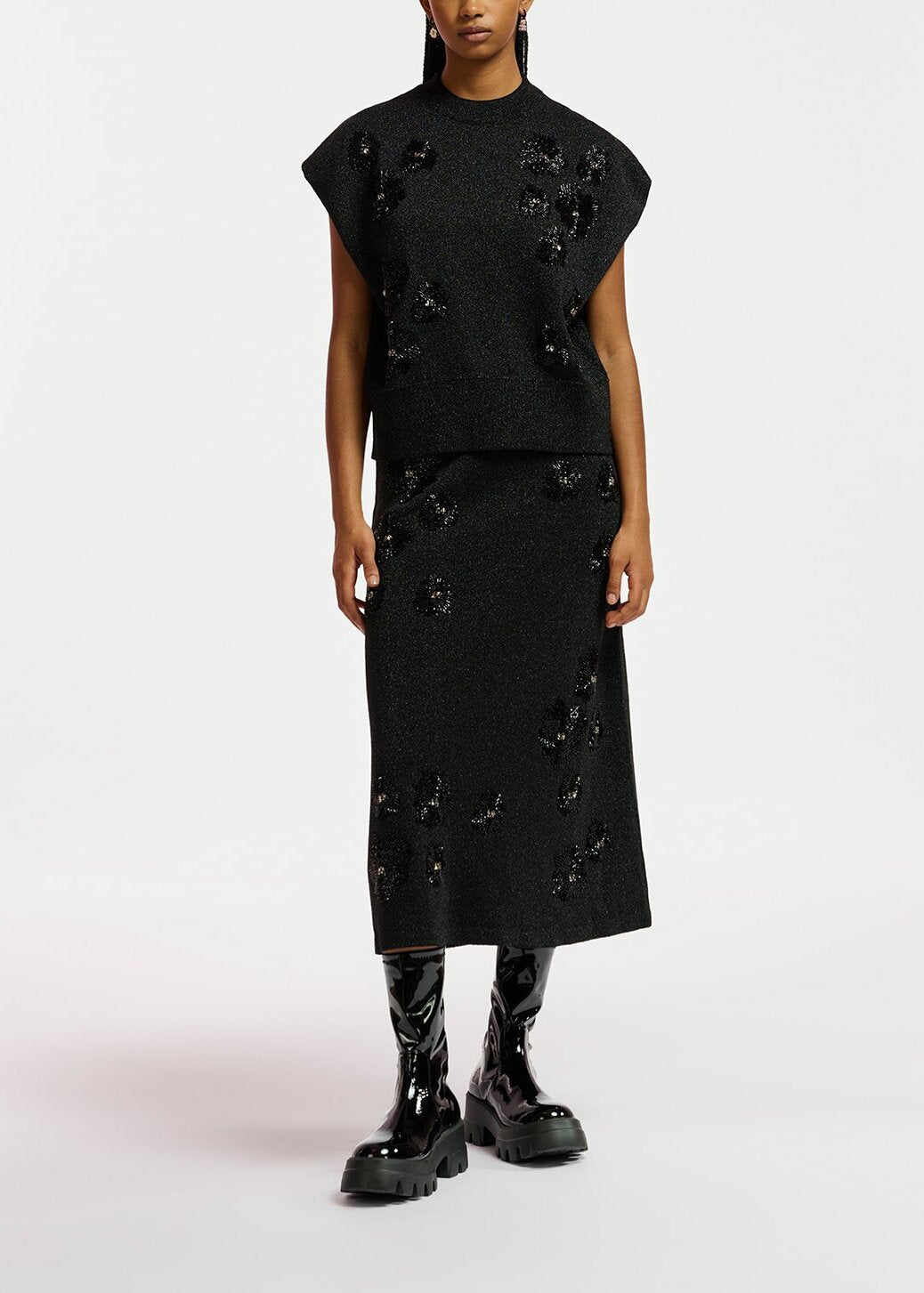 Black lurex knitted top with beaded embroideries RE—SSENTIEL | Essentiel second hand