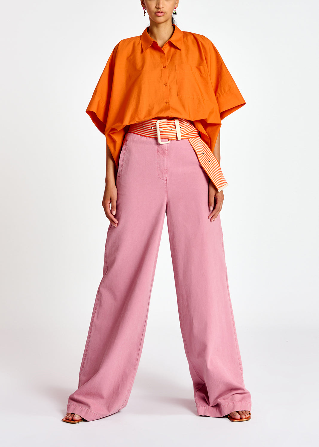 Orange oversized cotton-poplin buttoned shirt RE—SSENTIEL | Essentiel second hand