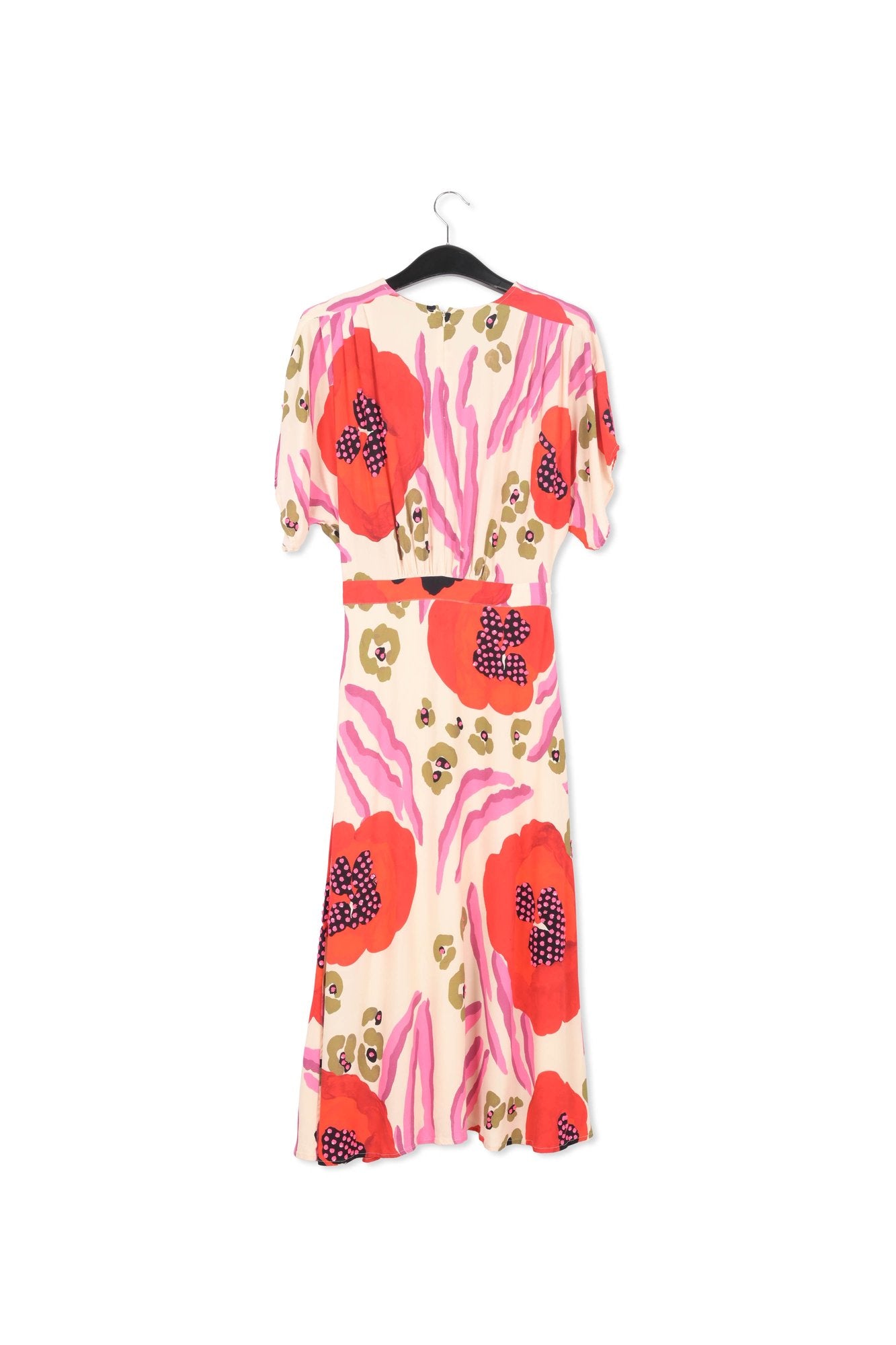 Ecru, red and pink abstract print midi-length dress RE—SSENTIEL | Essentiel second hand