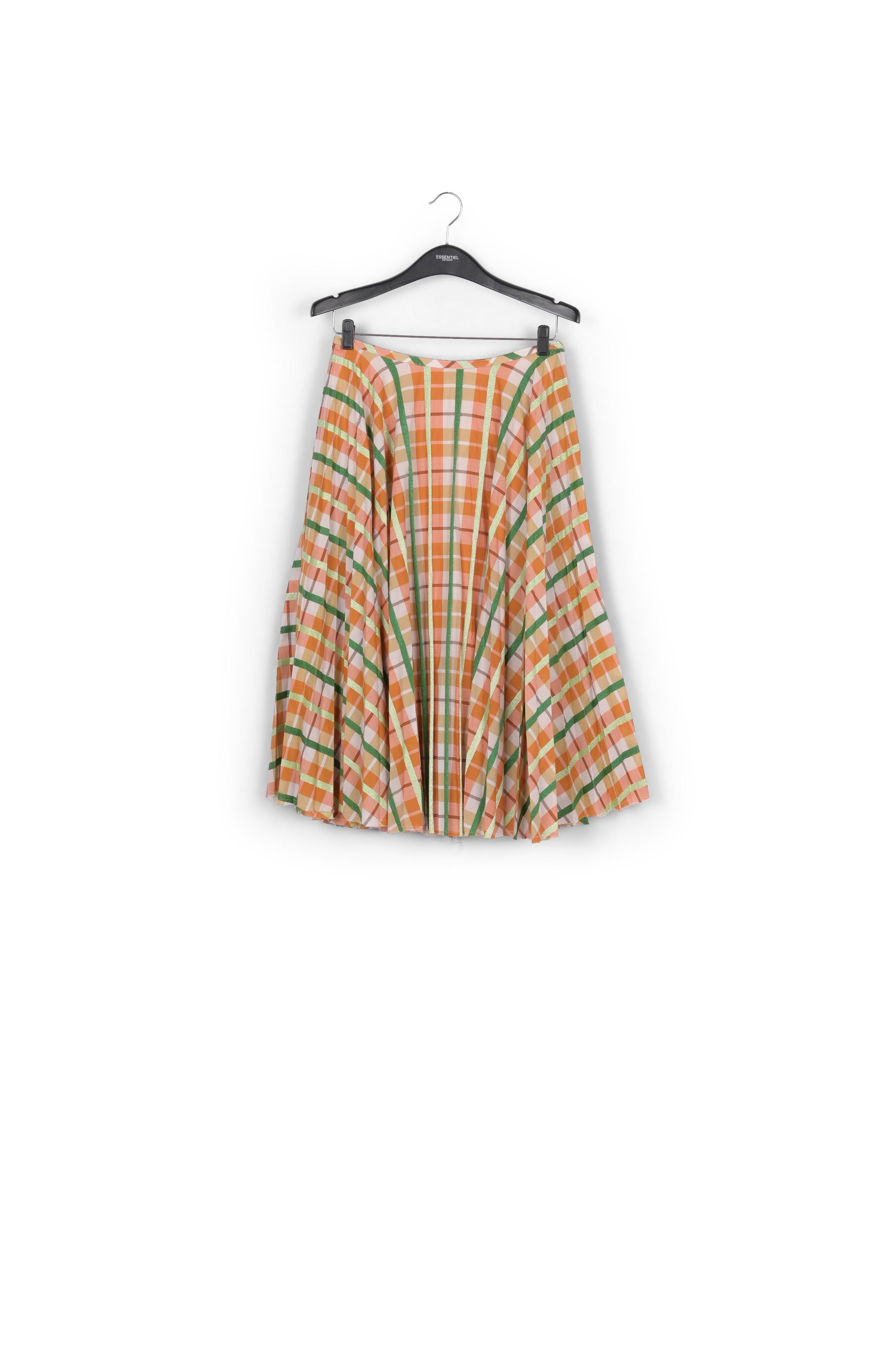 Beige and green plaid cotton-blend pleated skirt RE—SSENTIEL | Essentiel second hand