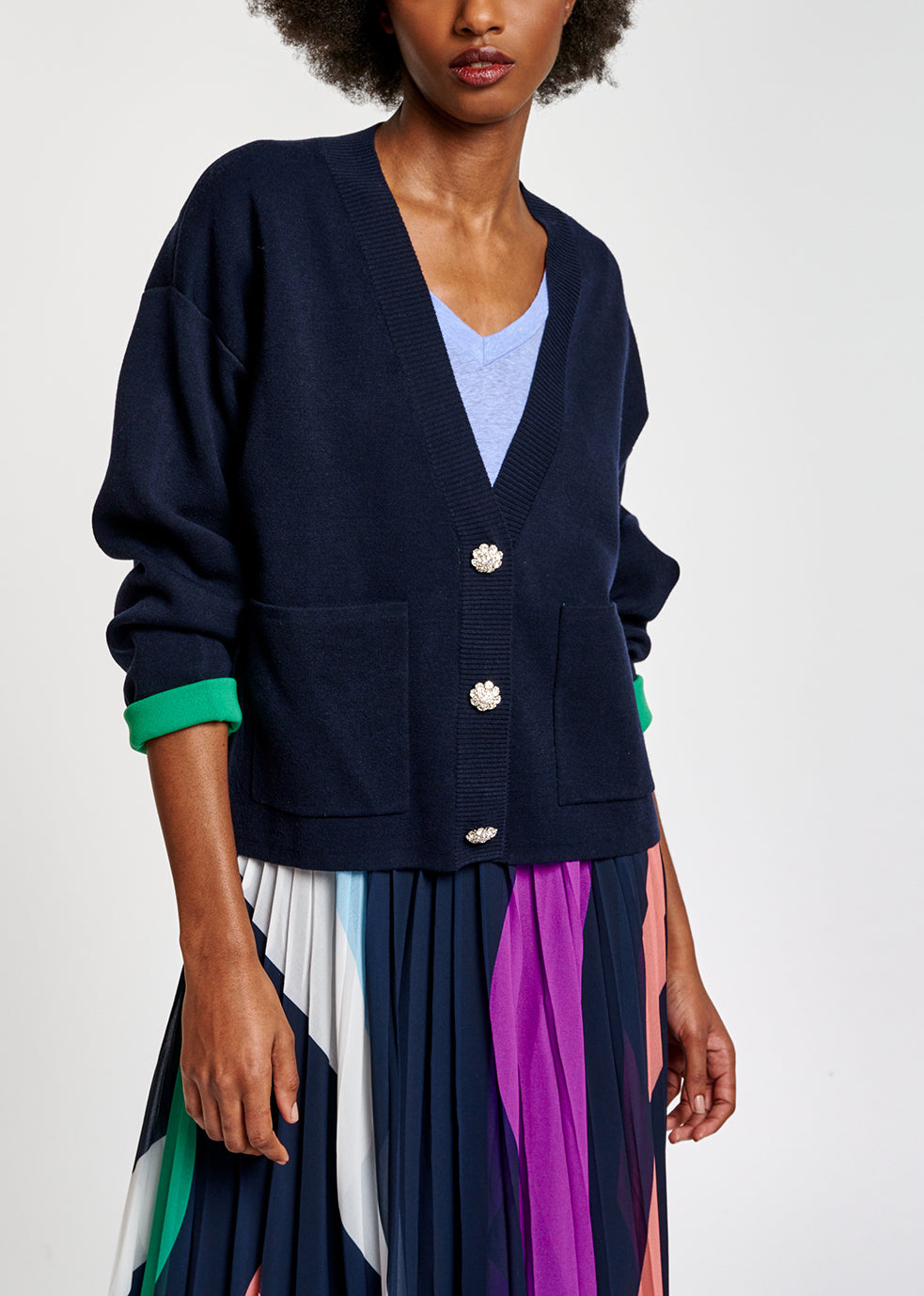 Dark blue cardigan with rhinestone buttons RE—SSENTIEL | Essentiel second hand