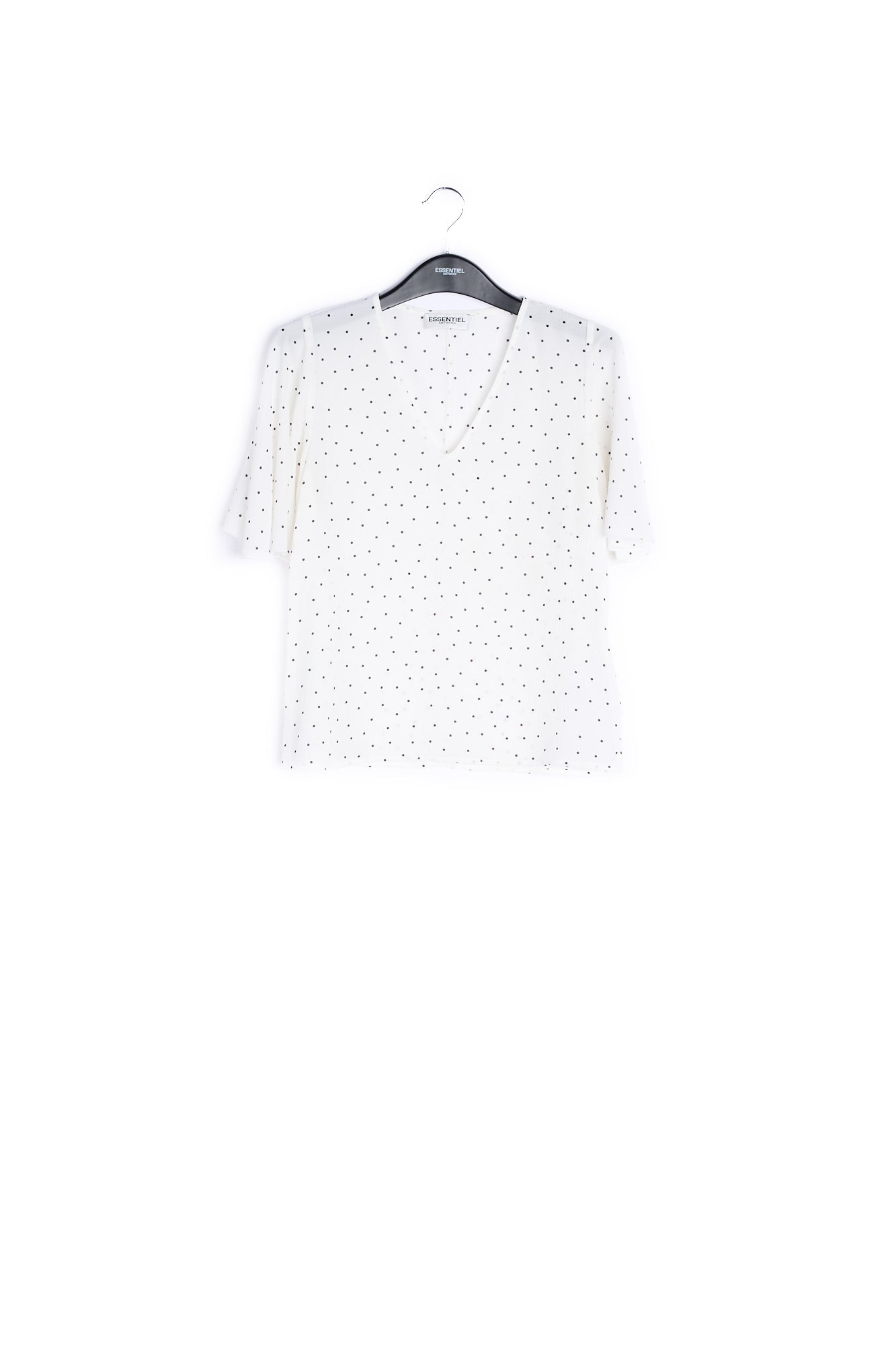 White polka dot v-neck top RE—SSENTIEL | Essentiel second hand