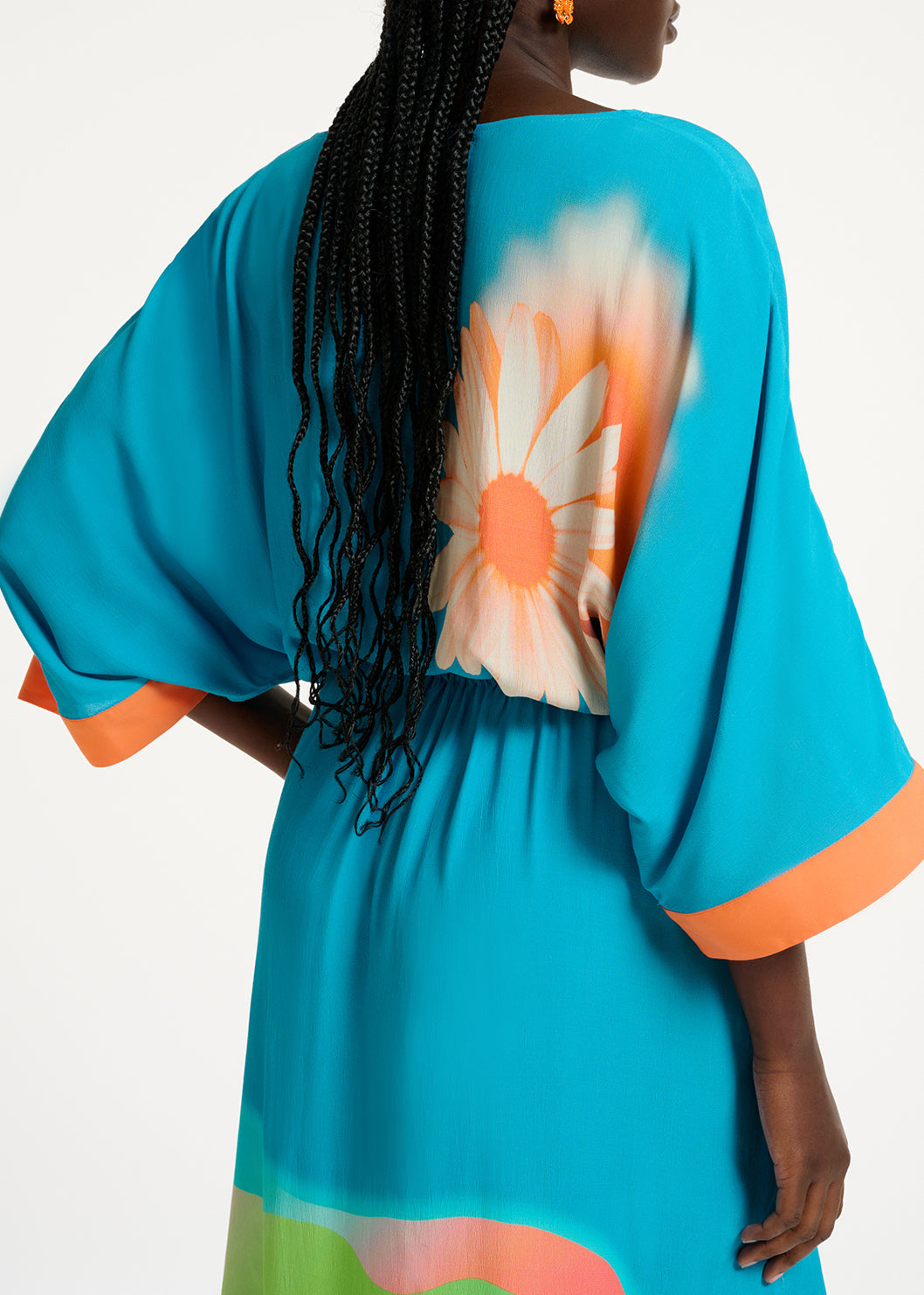 Bleu midi-length dress with multicolor print RE—SSENTIEL | Essentiel second hand