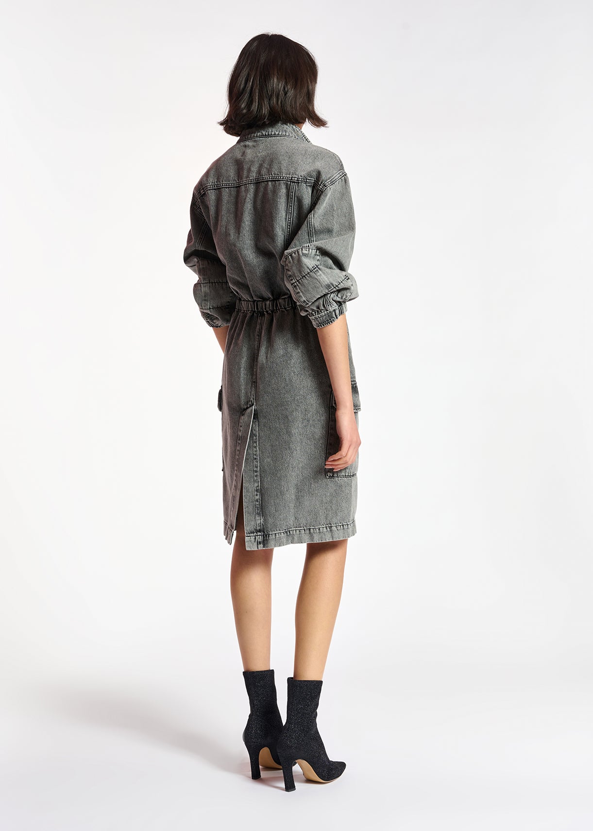 Grey denim knee-length dress RE—SSENTIEL | Essentiel second hand