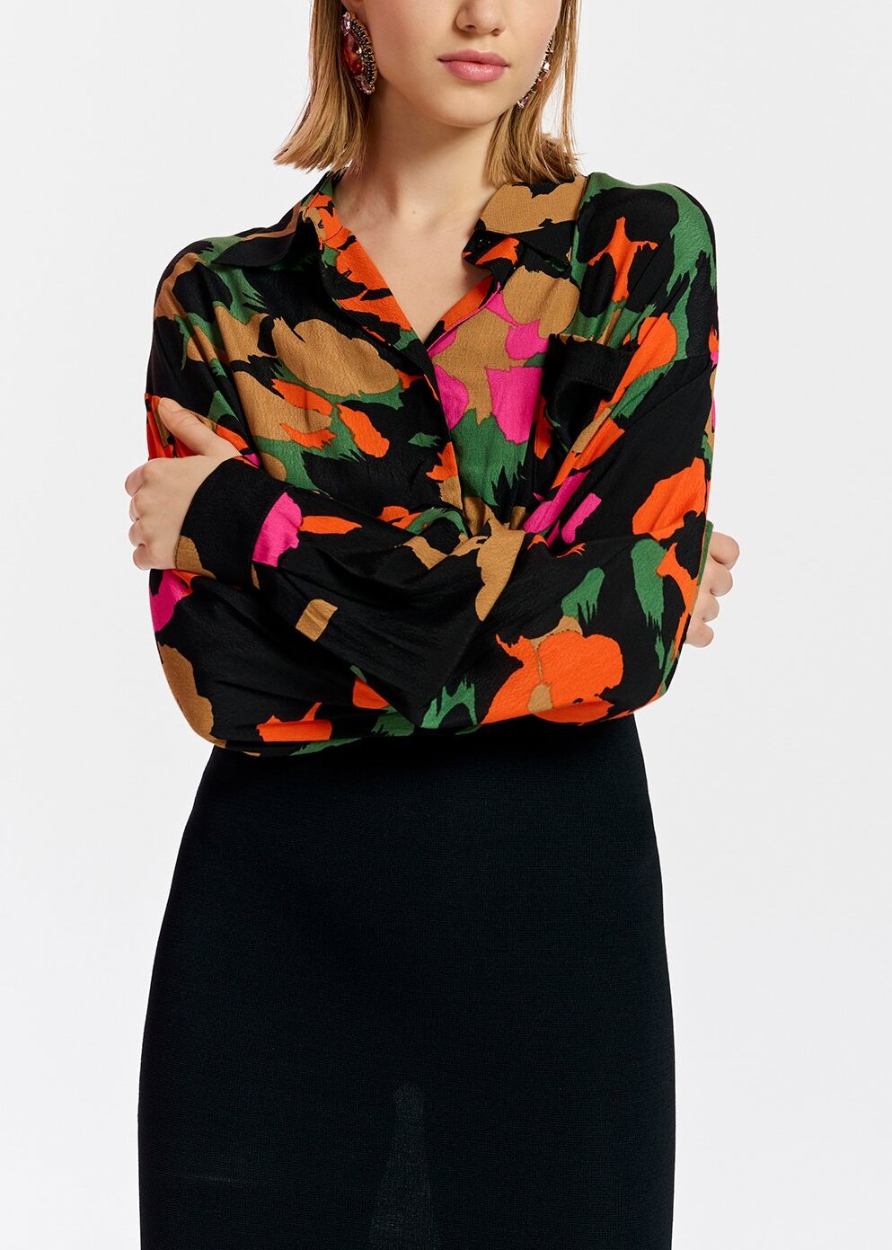 Black abstract-print and rib-knitted midi dress RE—SSENTIEL | Essentiel second hand