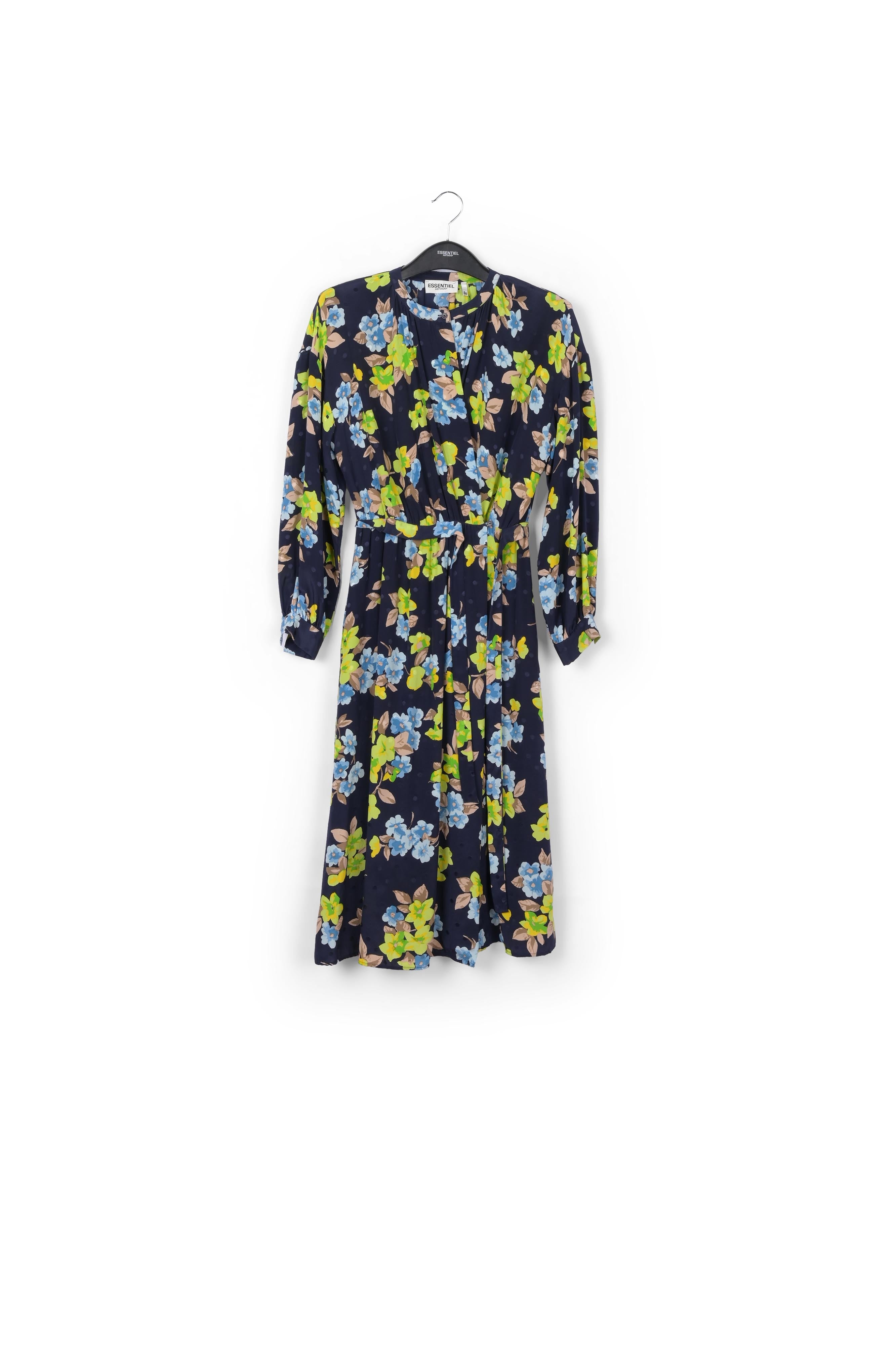 Dark blue floral and polka dot silk shirt dress RE—SSENTIEL | Essentiel second hand