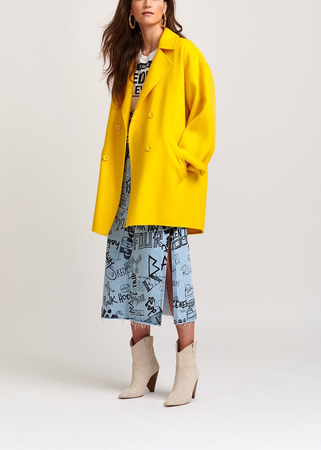 Yellow double-breasted wool coat RE—SSENTIEL | Essentiel second hand