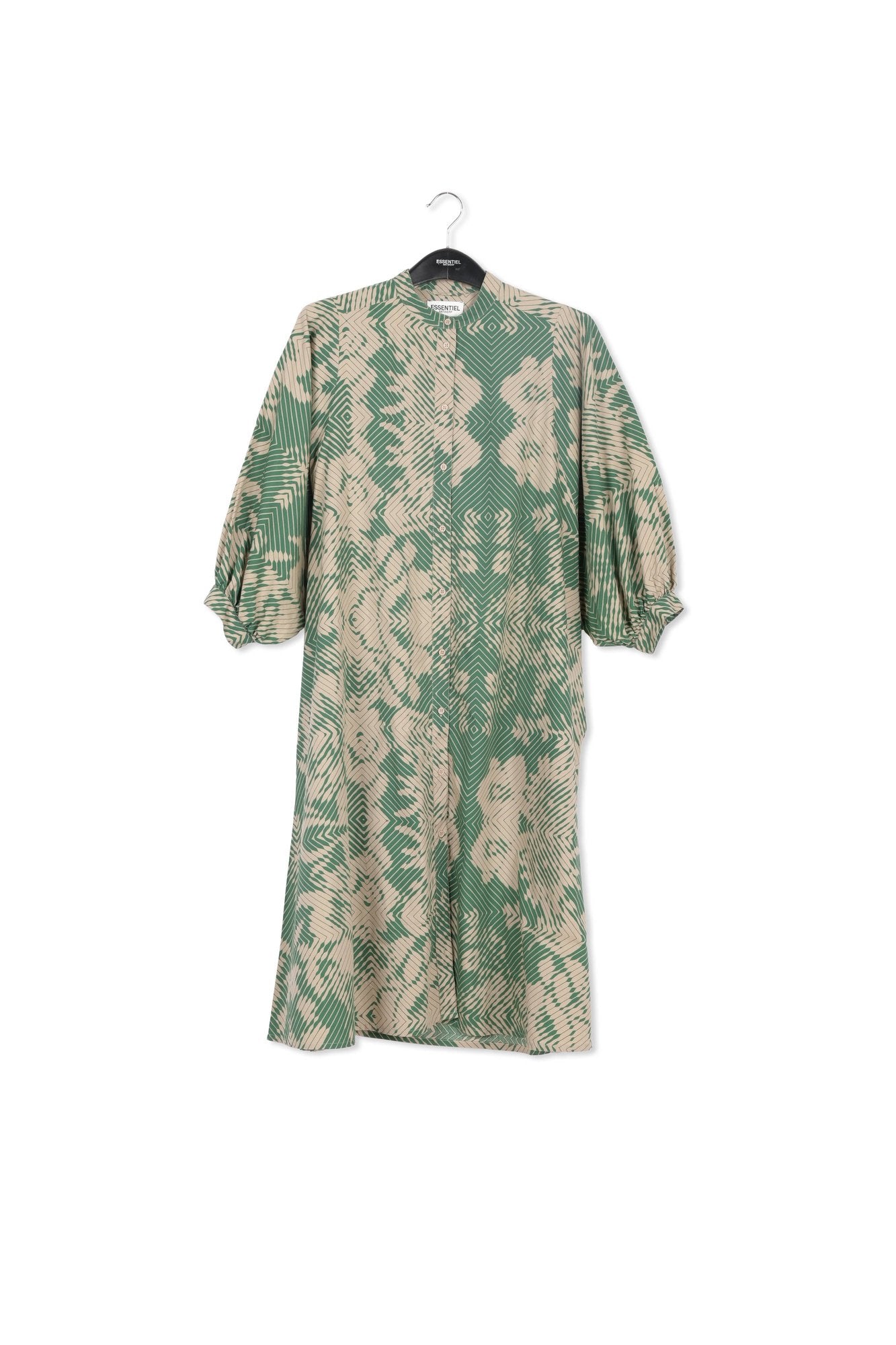 Beige and dark green maxi-length dress with geometric print RE—SSENTIEL | Essentiel second hand