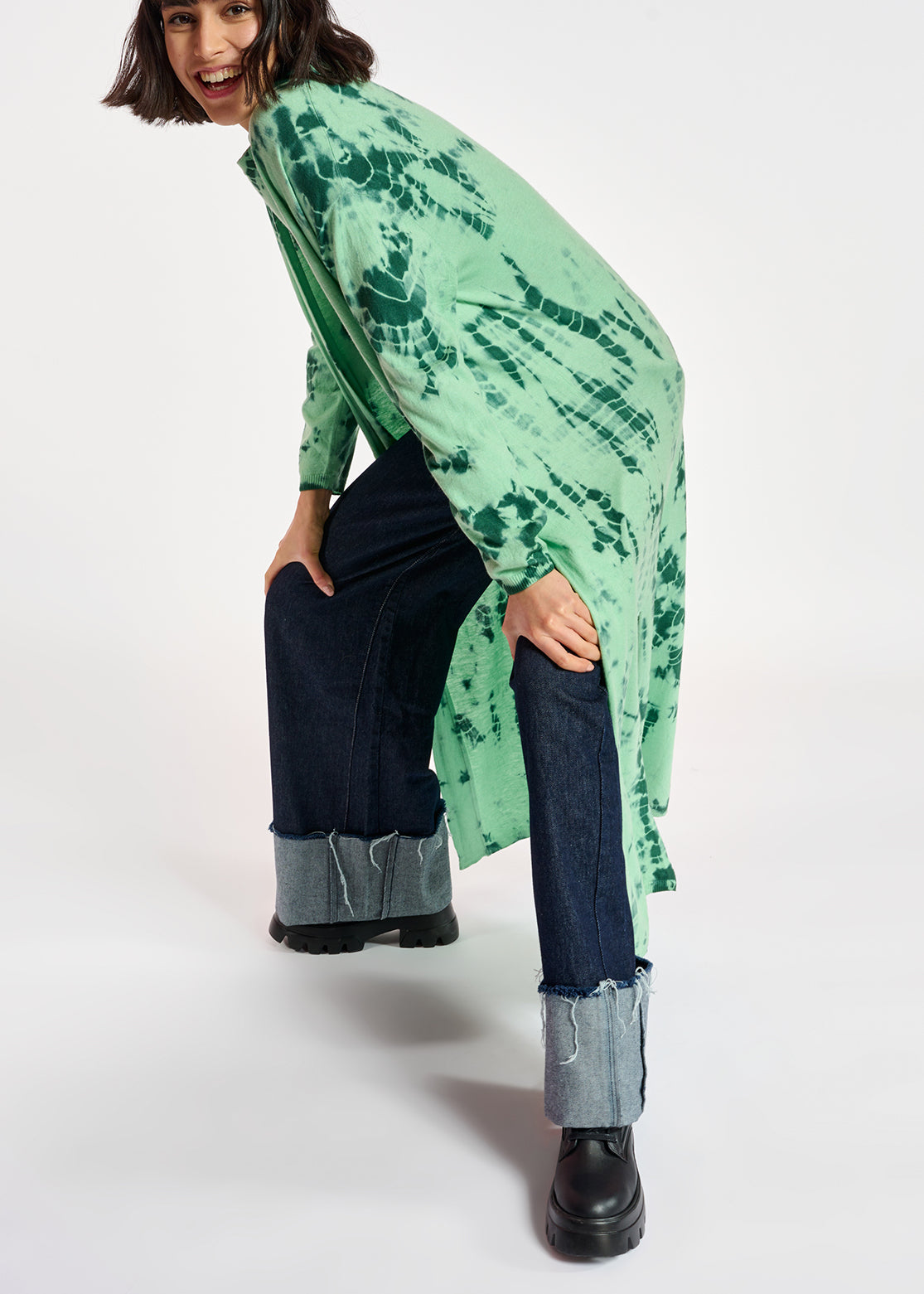Long cardigan tie-dye vert menthe et vert foncé RE—SSENTIEL | Essentiel second hand