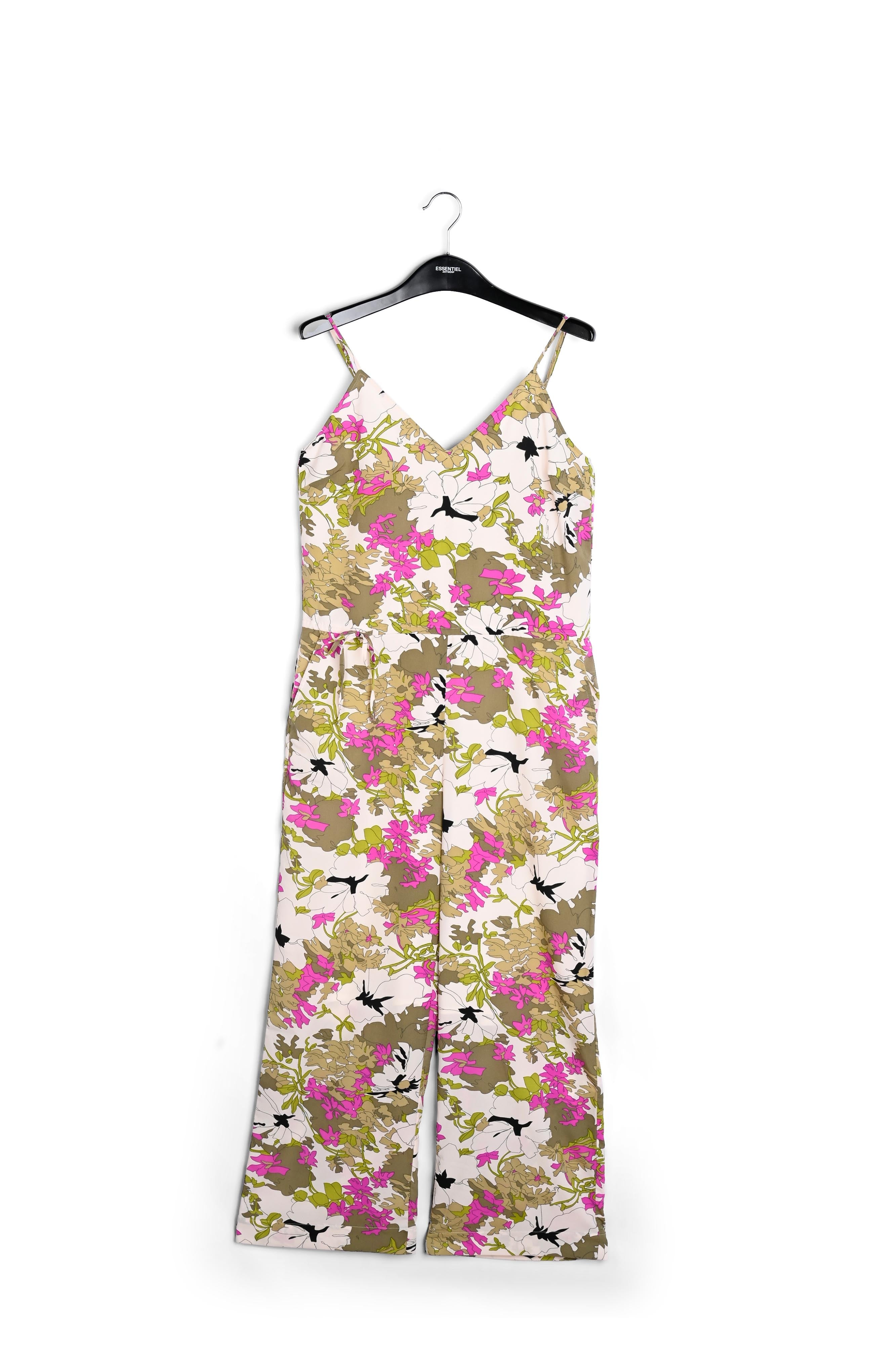 White, pink and khaki green floral jumpsuit RE—SSENTIEL | Essentiel second hand