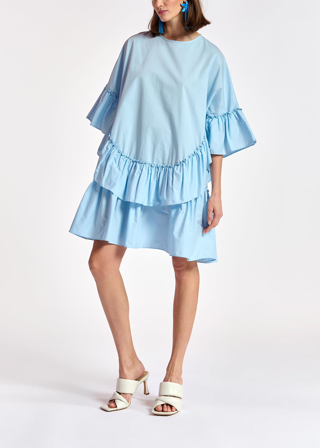 Lichtblauwe katoenen jurk met volants RE—SSENTIEL | Essentiel second hand