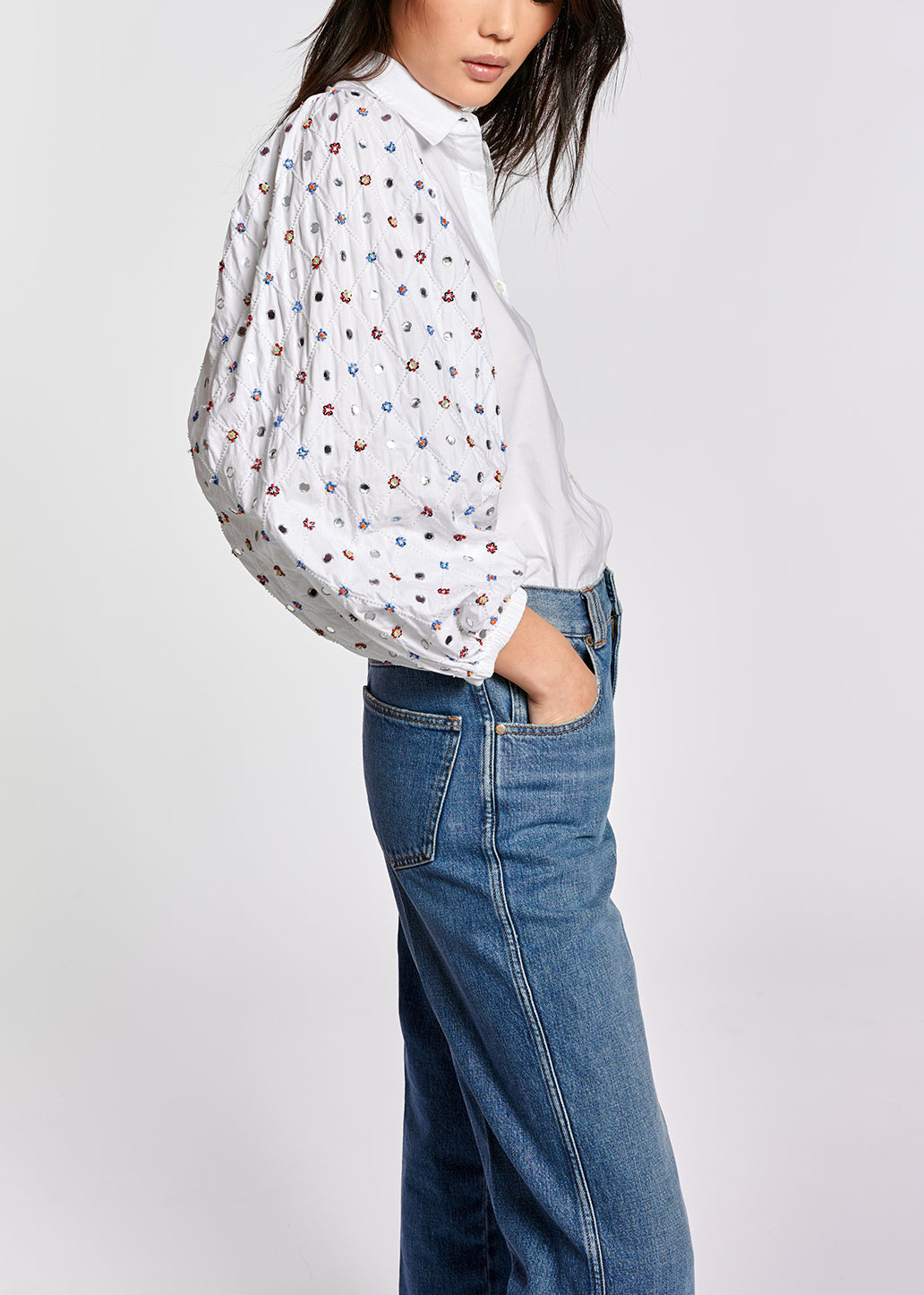 Chemise blanche aux manches rebrodées RE—SSENTIEL | Essentiel second hand