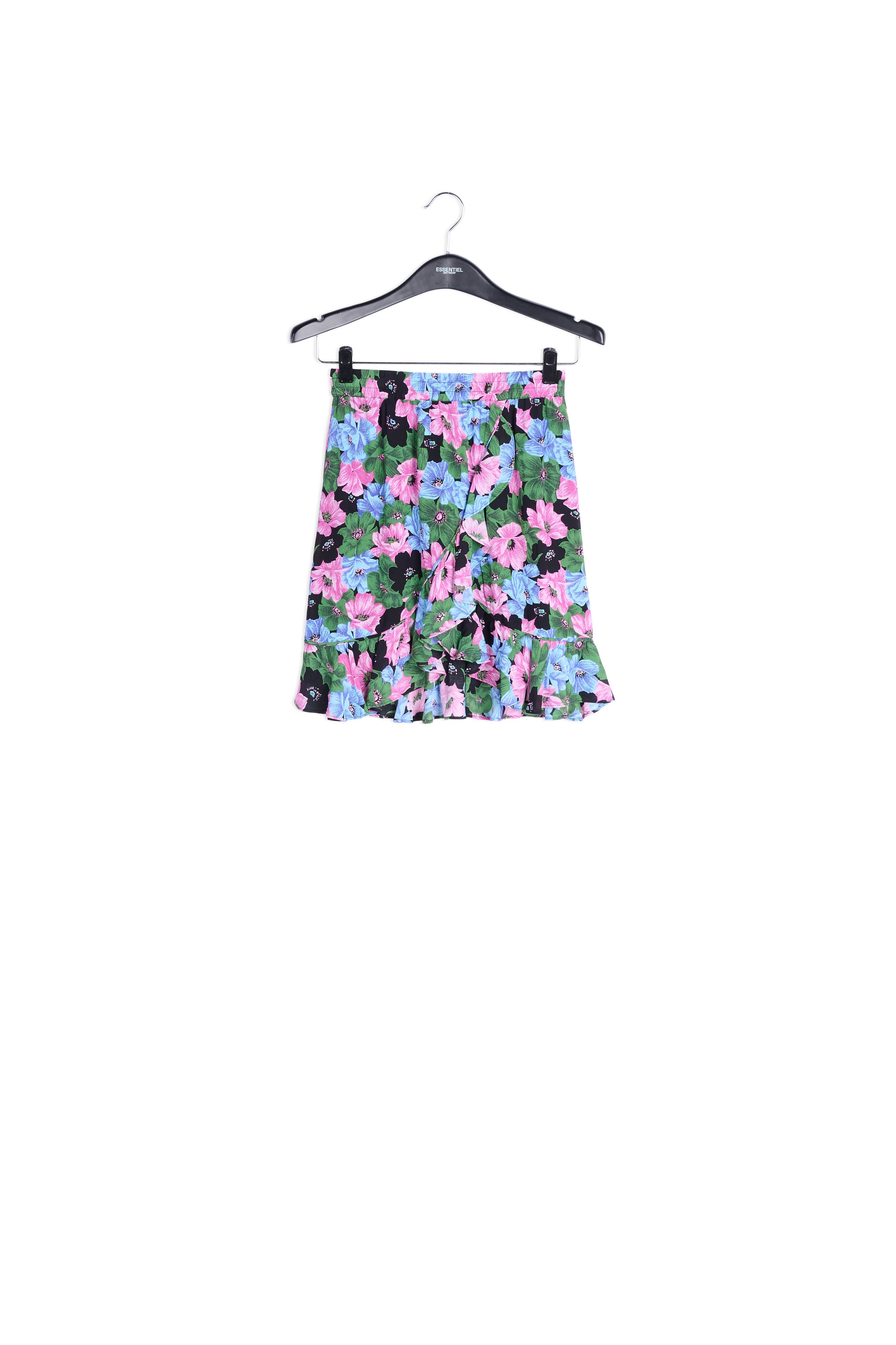 Mini-wikkelrok met roze, lichtblauwe en flesgroene bloemenprint RE—SSENTIEL | Essentiel second hand