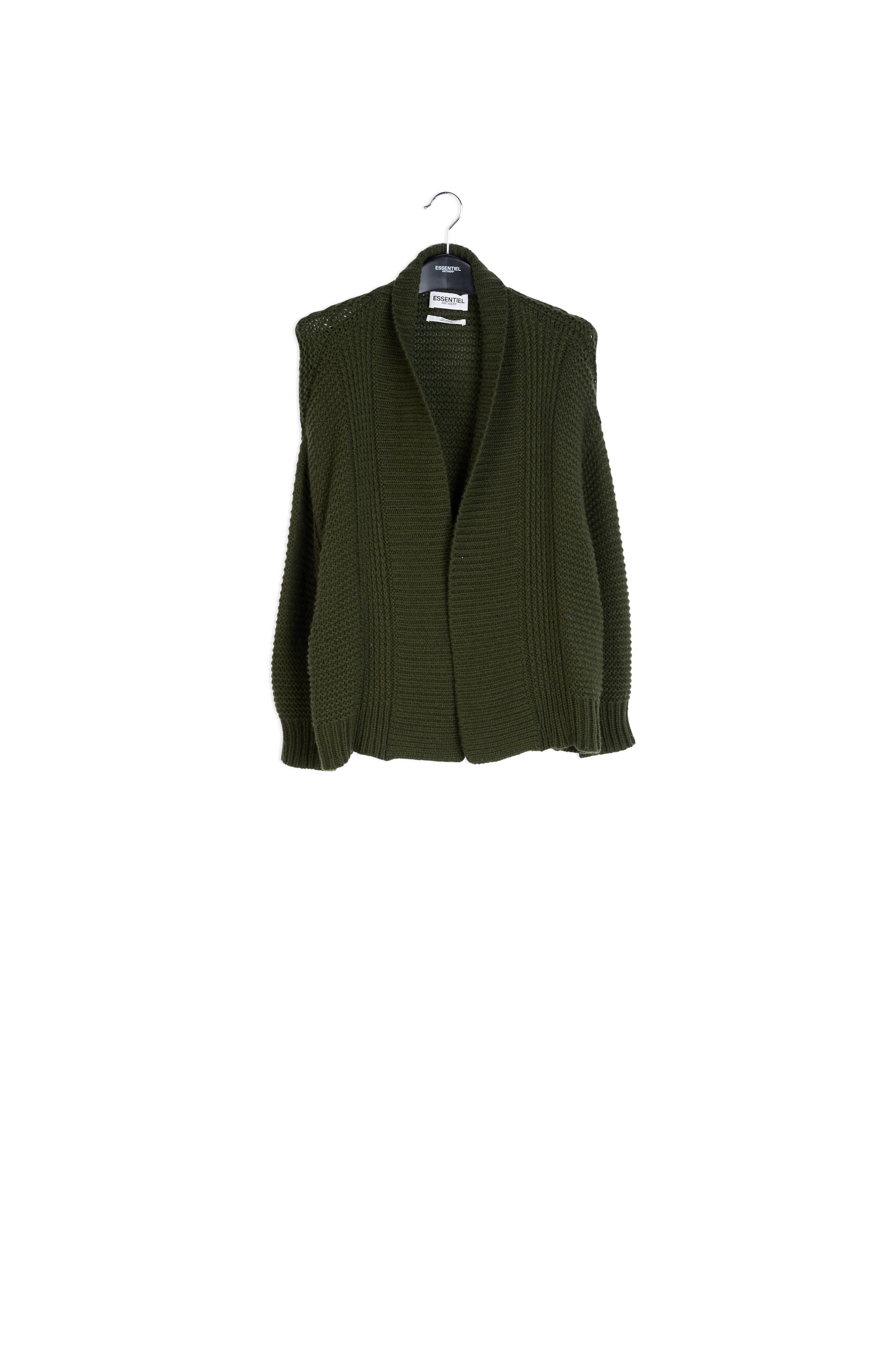 Pine green big sleeves knit cardigan RE—SSENTIEL | Essentiel second hand