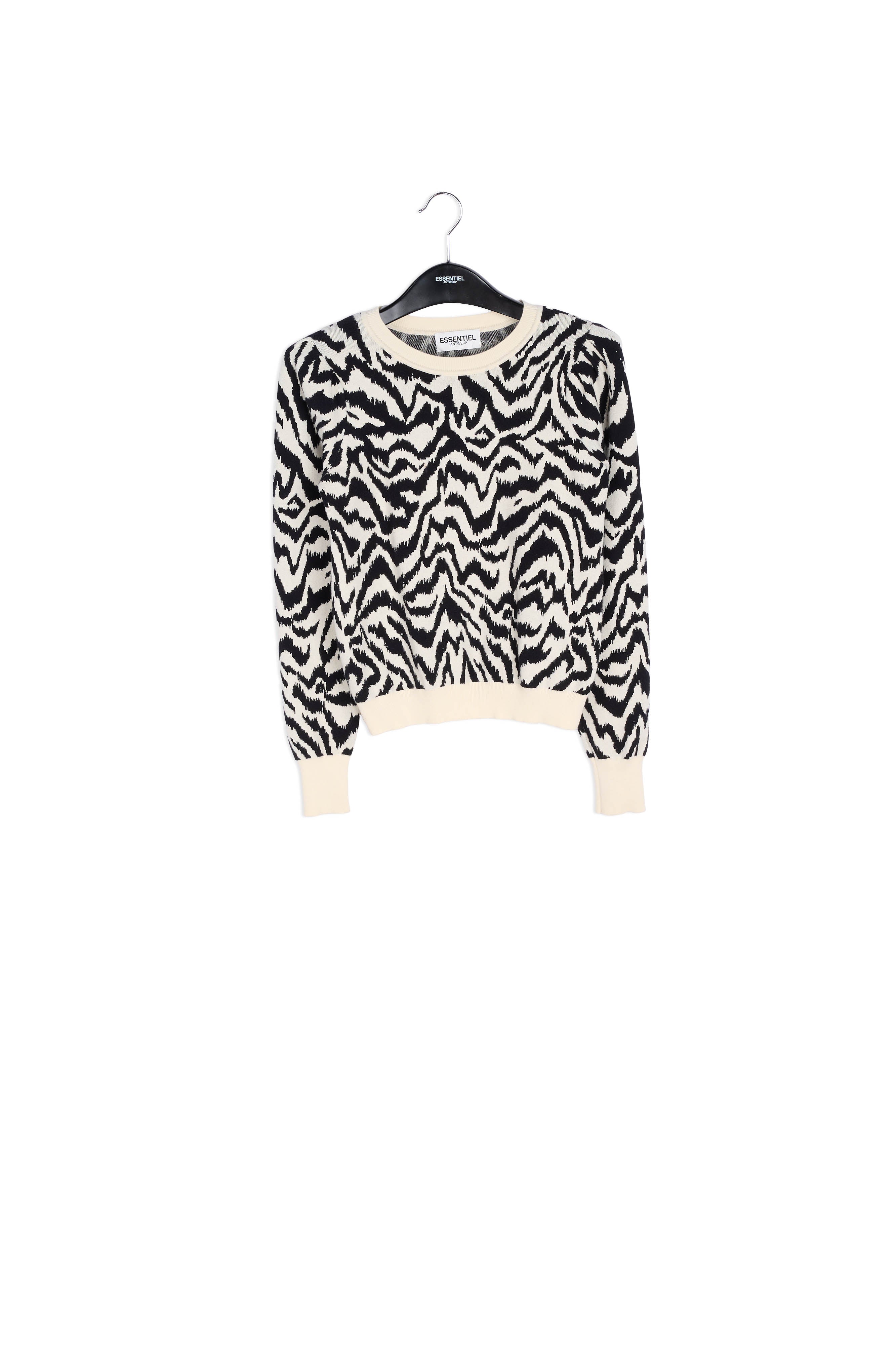 Jacquard gebreide trui met zwart-wit zebramotief RE—SSENTIEL | Essentiel second hand