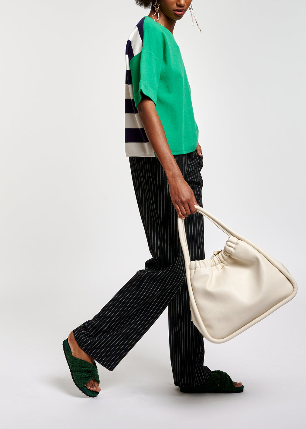 Pull vert à manches courtes avec rayures RE—SSENTIEL | Essentiel second hand