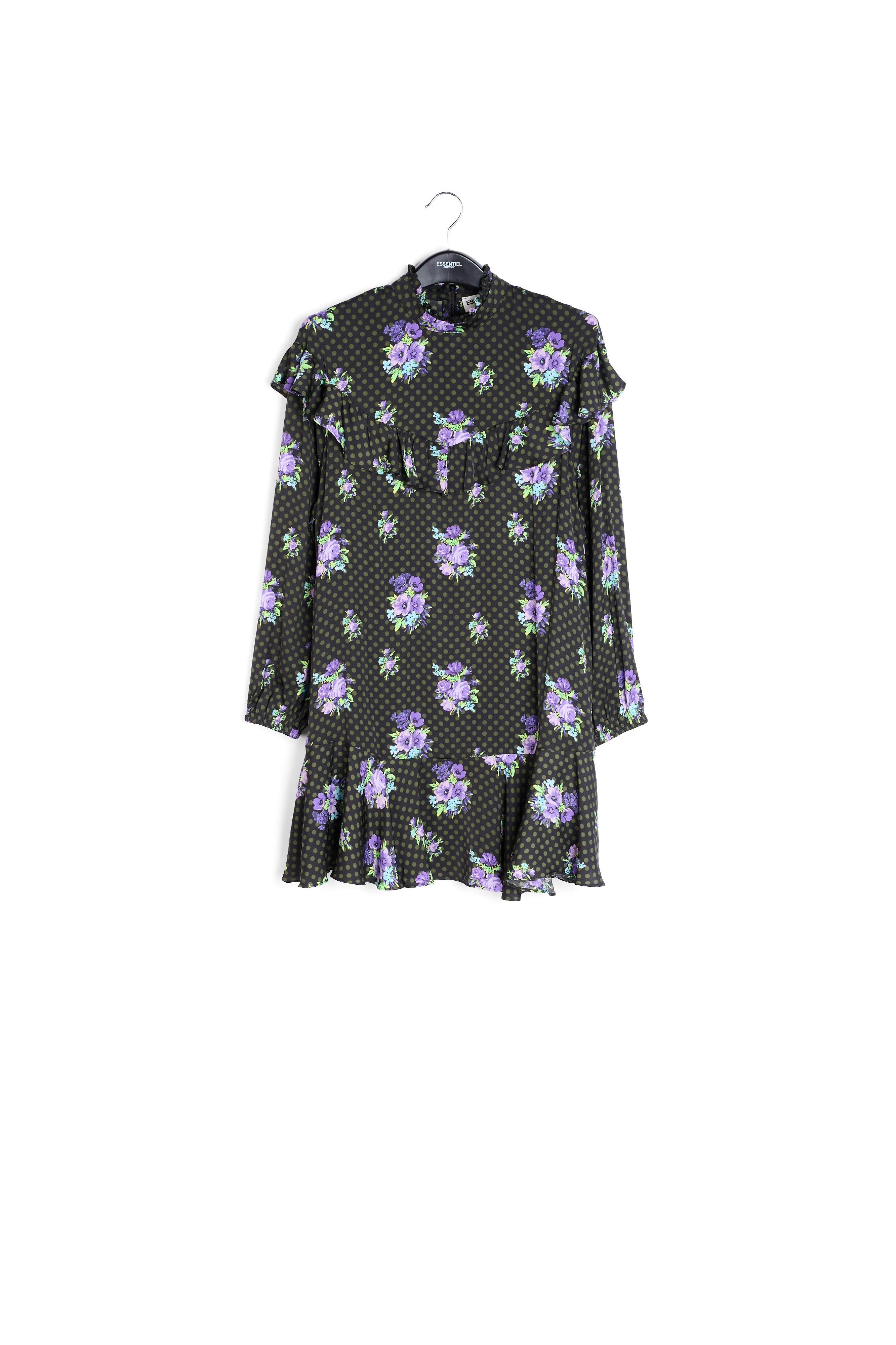 Black and purple ruffled a-line dress RE—SSENTIEL | Essentiel second hand