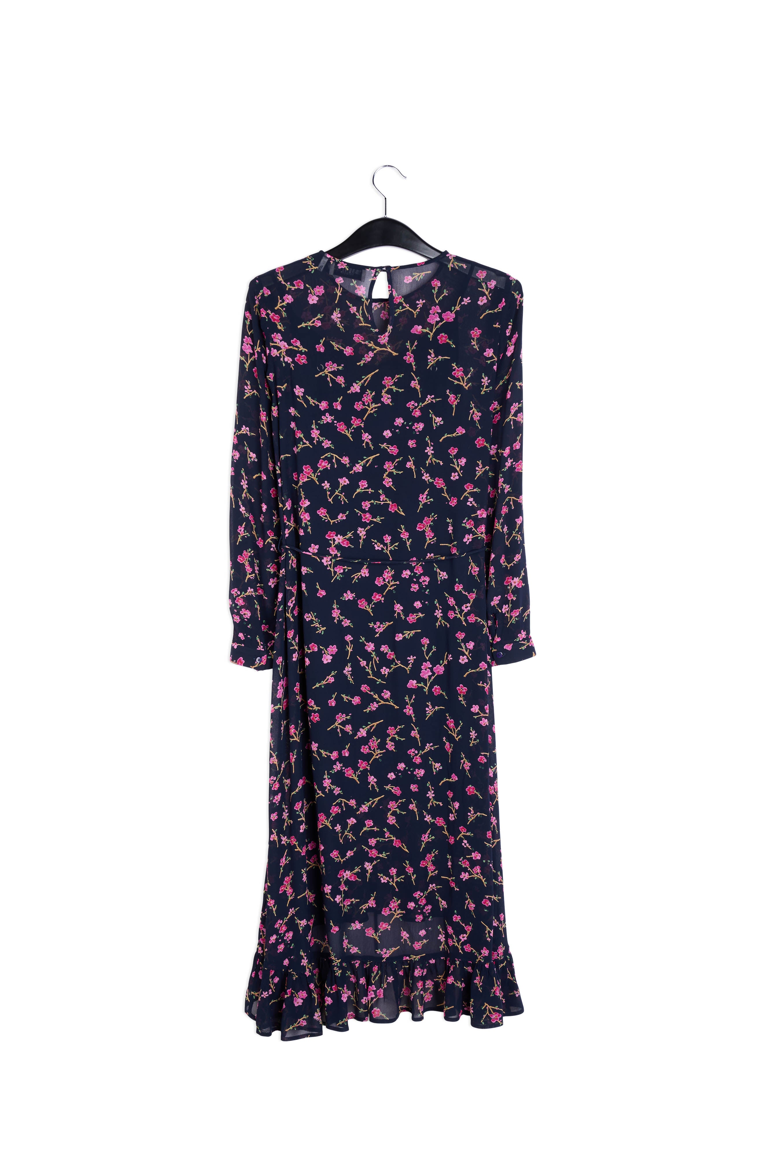 Robe a mi-longue à fleurs sur fond bleu foncé RE—SSENTIEL | Essentiel second hand