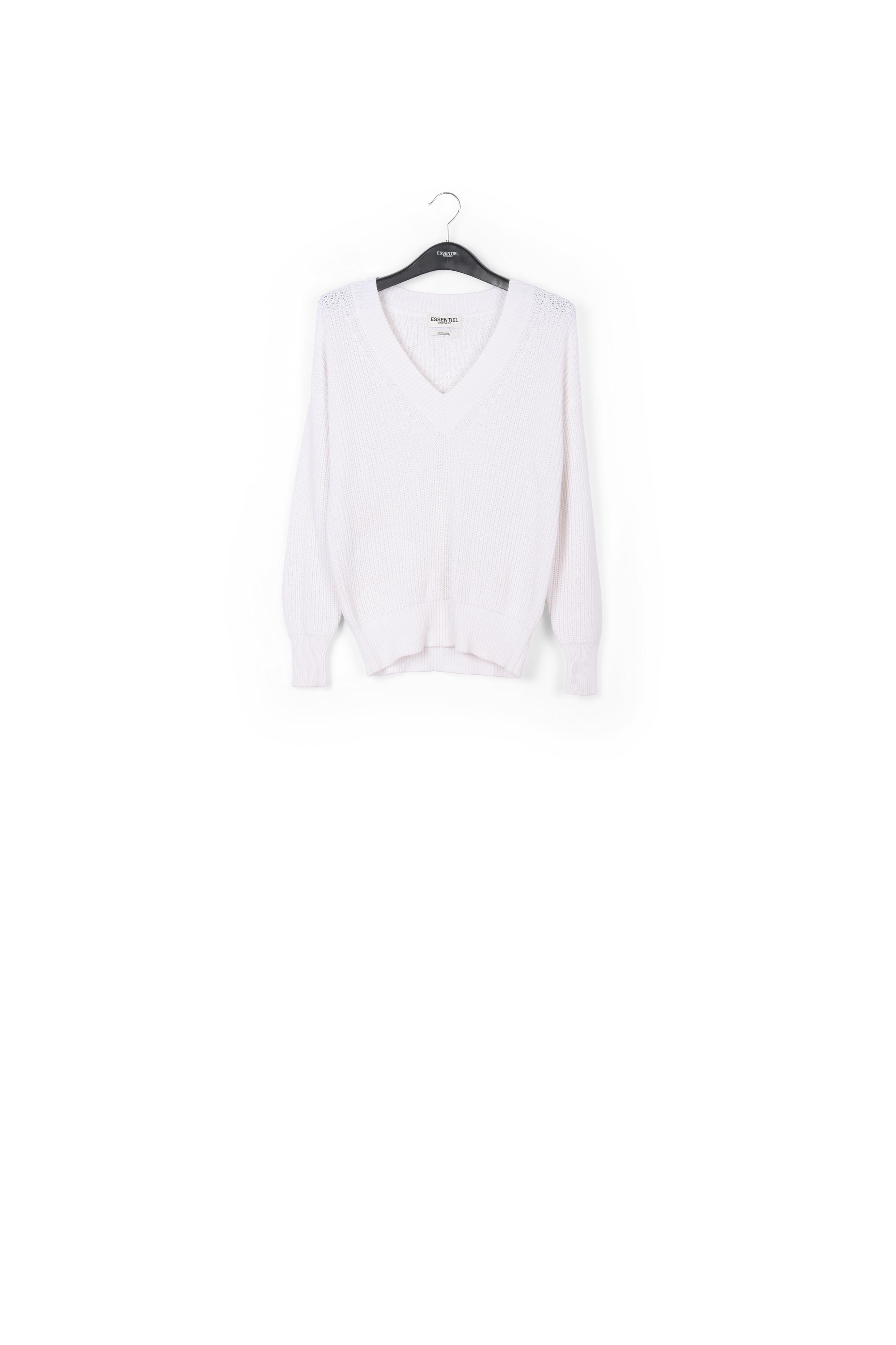 Pull v blanc cassé en coton mélangé RE—SSENTIEL | Essentiel second hand