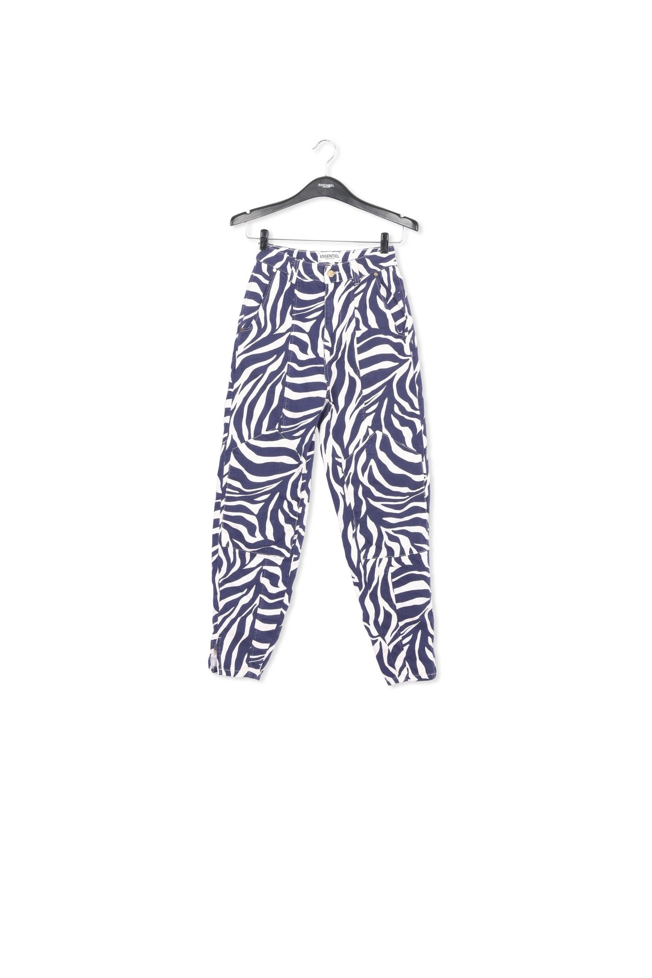 Off-white and navy blue zebra-print denim cargo pants RE—SSENTIEL | Essentiel second hand