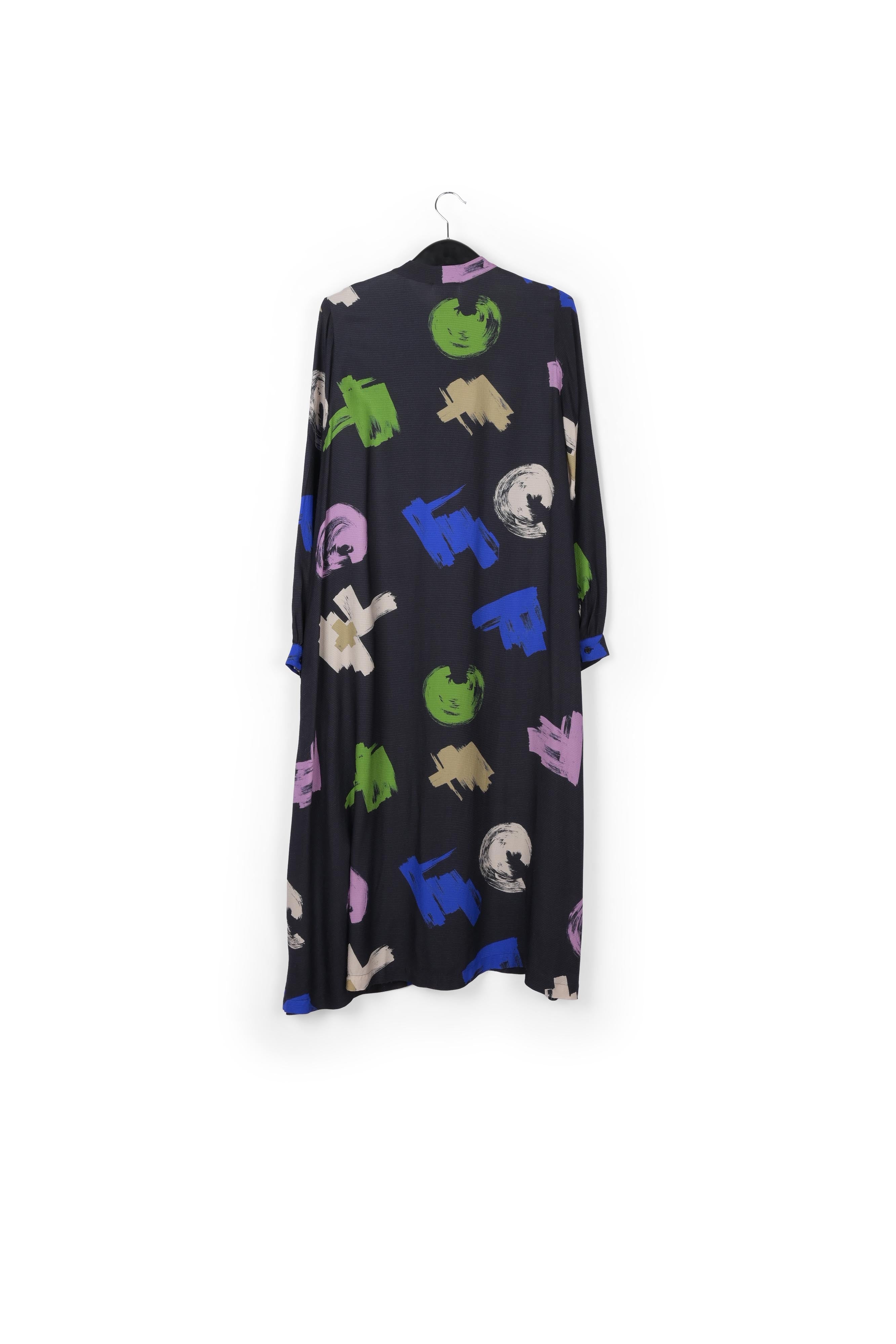 Dark blue graphic print maxi-length shirt dress RE—SSENTIEL | Essentiel second hand