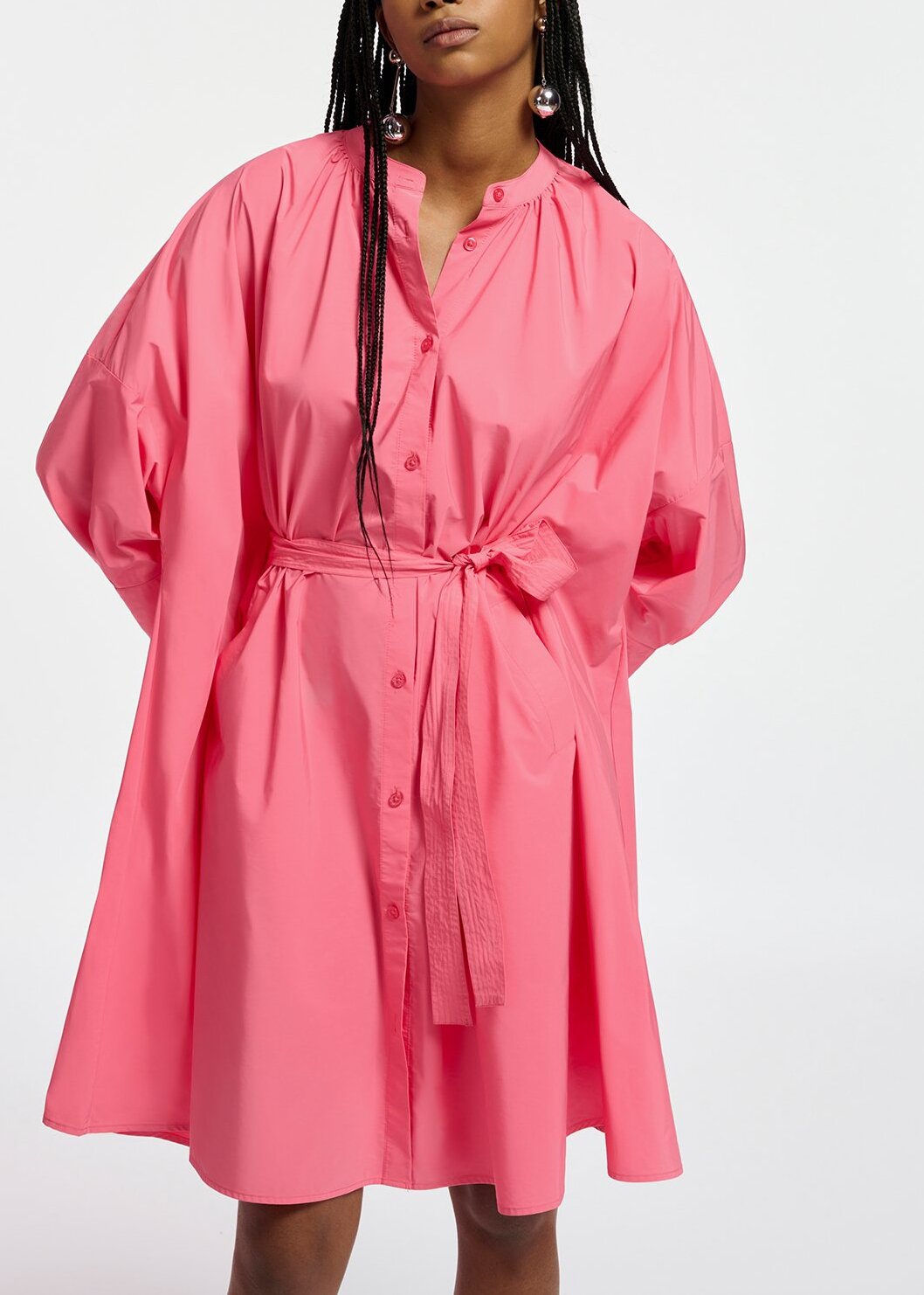 Pink knee-length oversized shirt dress RE—SSENTIEL | Essentiel second hand