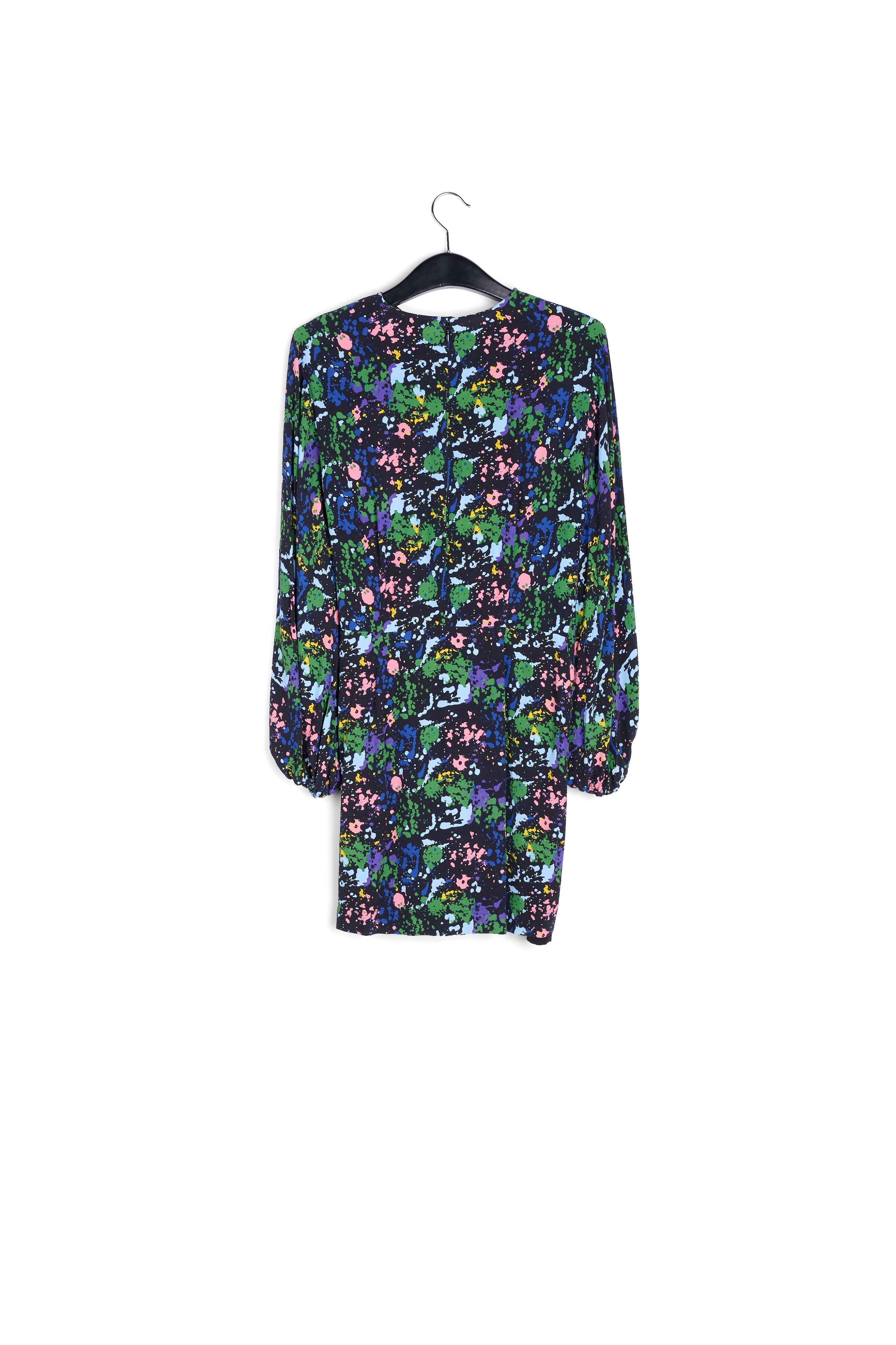 Zwarte en blauwe mini-jurk met bloemenprint RE—SSENTIEL | Essentiel second hand