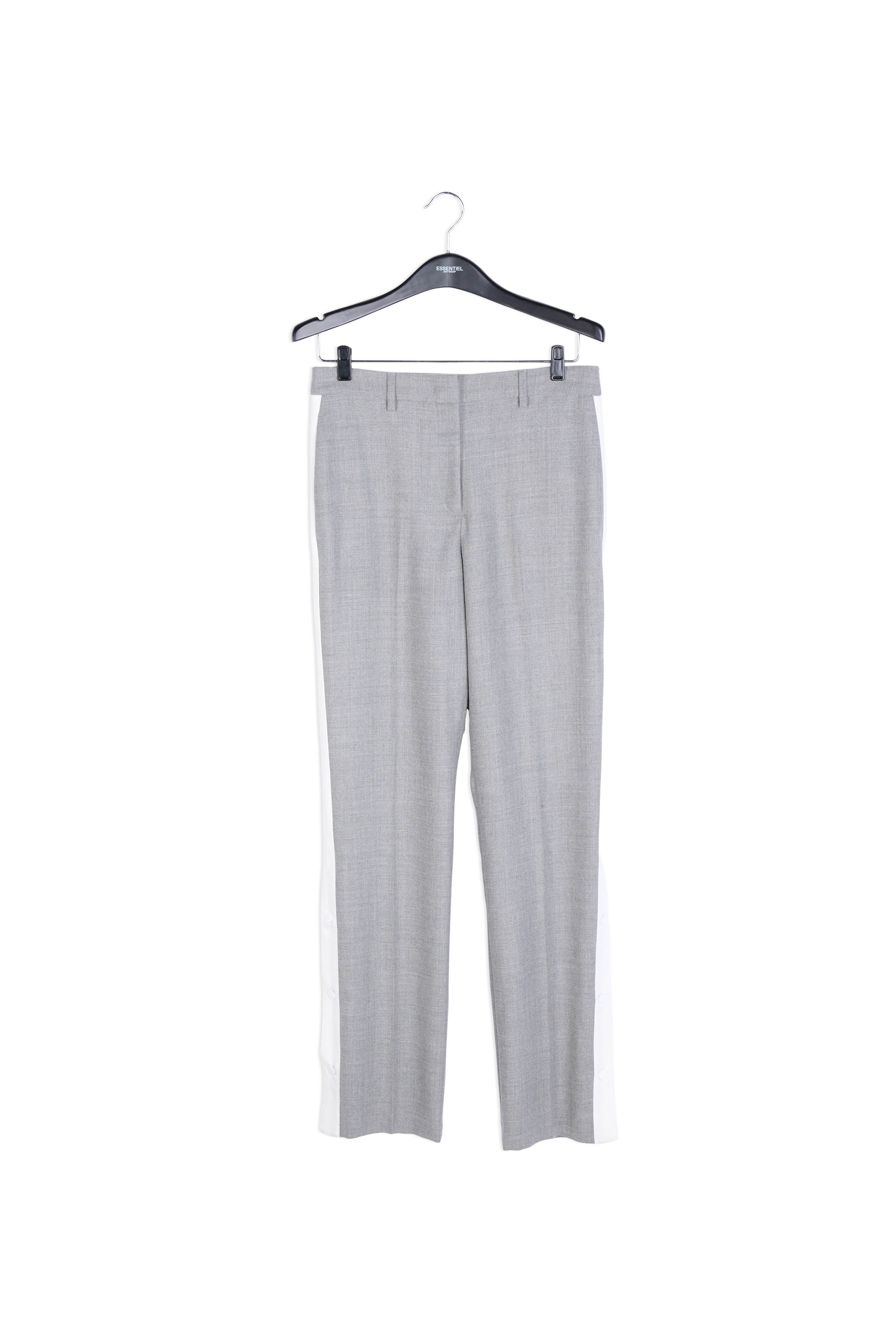 Donkergrijze wolmix broek met contrasterende streep RE—SSENTIEL | Essentiel second hand