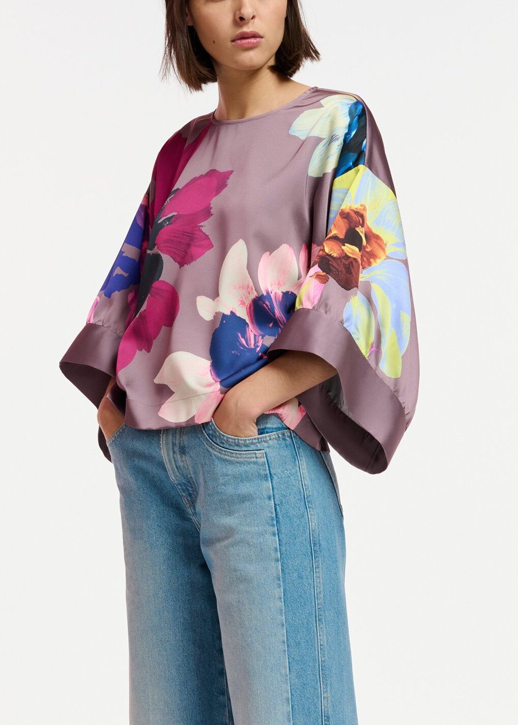 Mauve top multicolor floral print RE—SSENTIEL | Essentiel second hand