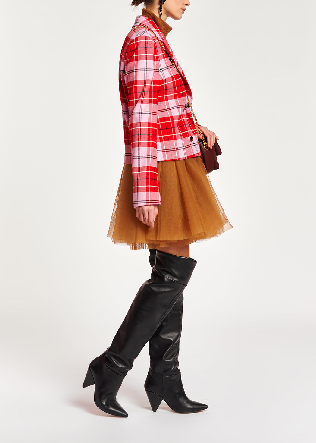 Red check cropped-fit blazer RE—SSENTIEL | Essentiel second hand