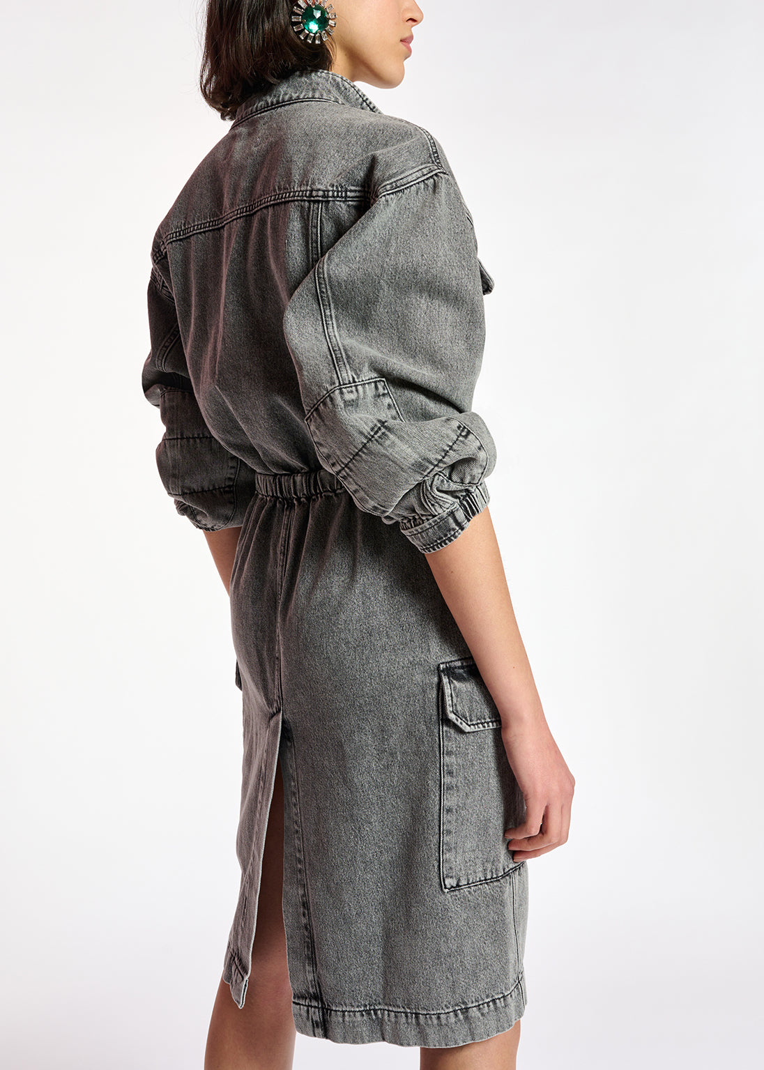 Grey denim knee-length dress RE—SSENTIEL | Essentiel second hand