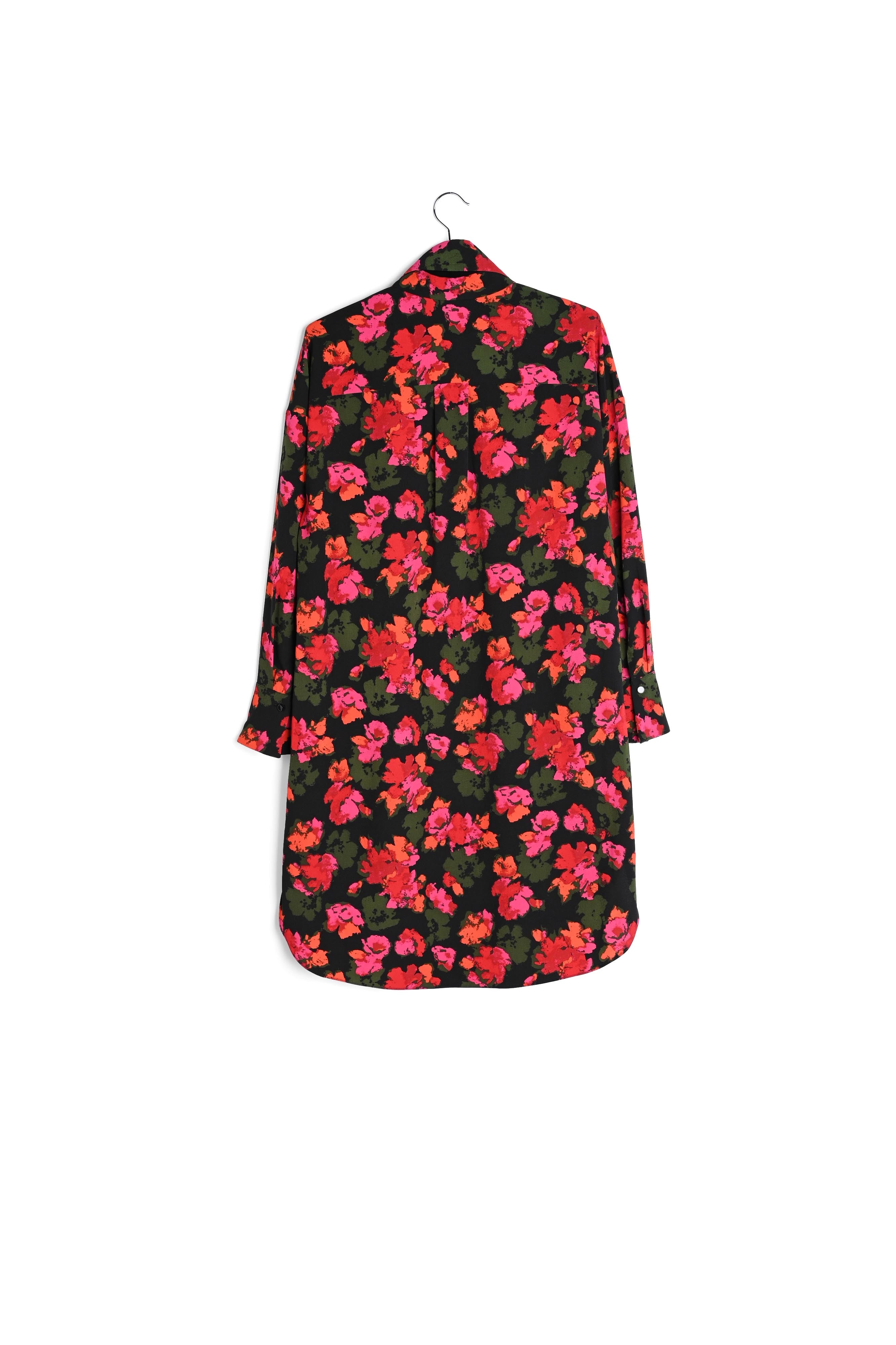 Black and red floral print midi shirt dress RE—SSENTIEL | Essentiel second hand