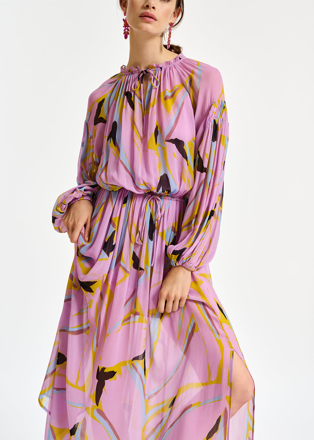Lilac abstract-print loose-fit maxi dress RE—SSENTIEL | Essentiel second hand