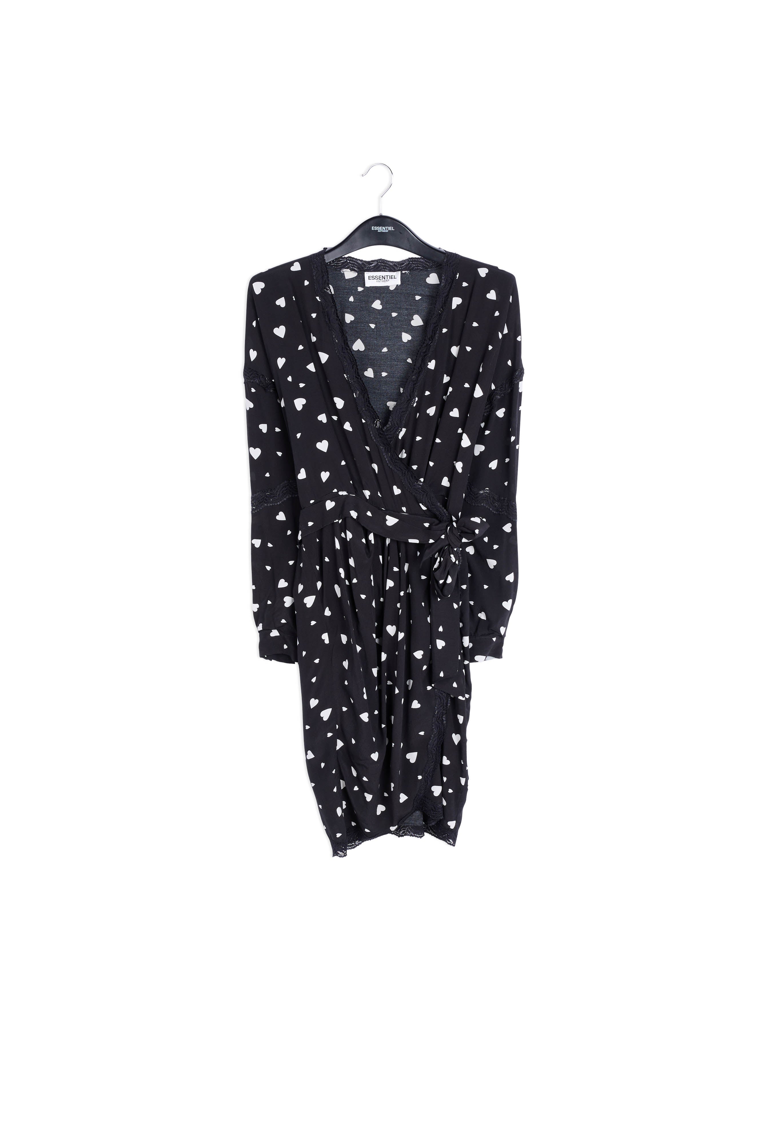 Zwarte miniwikkeljurk met hartjes RE—SSENTIEL | Essentiel second hand
