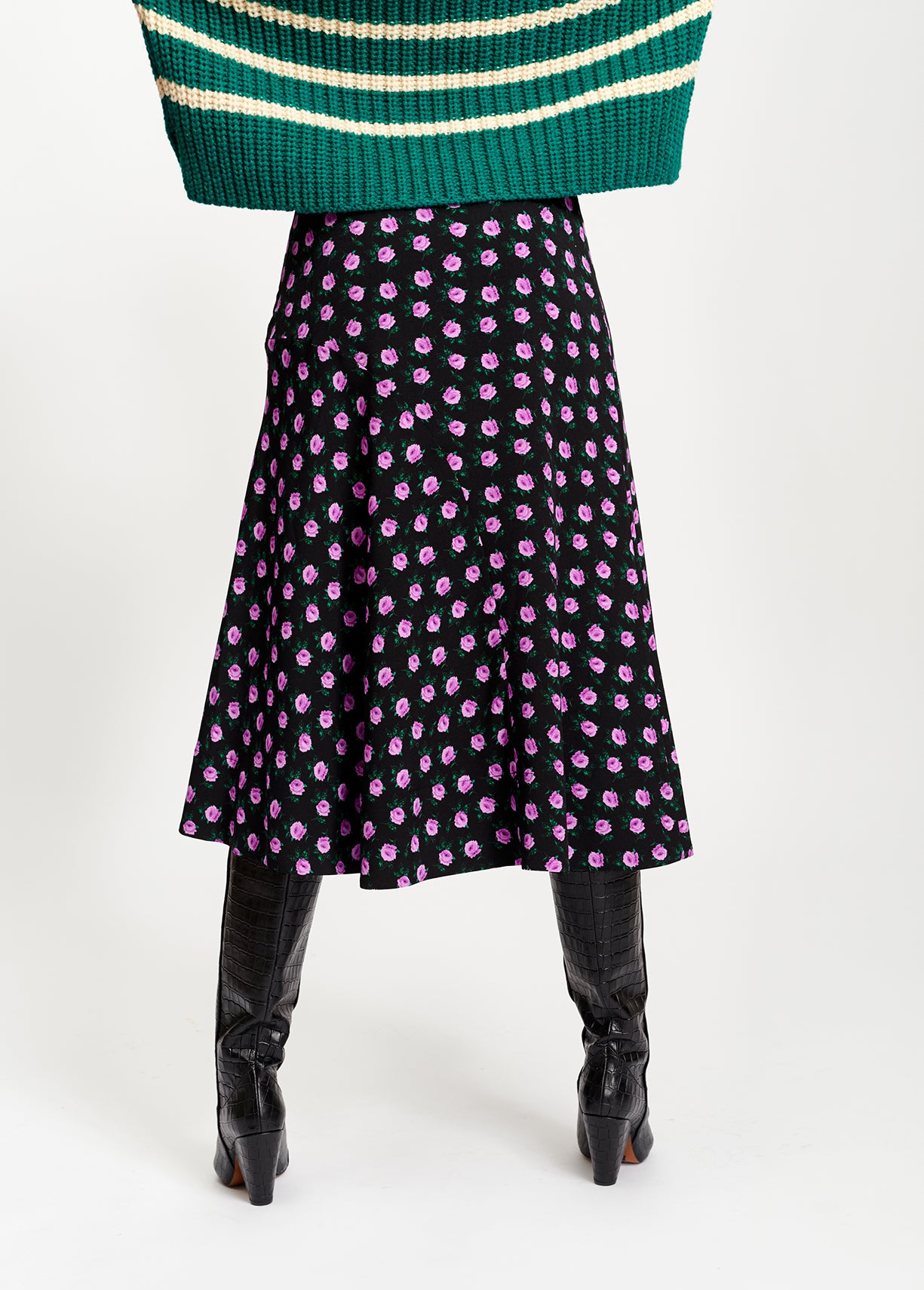 Zwarte midirok met bloemenprint RE—SSENTIEL | Essentiel second hand