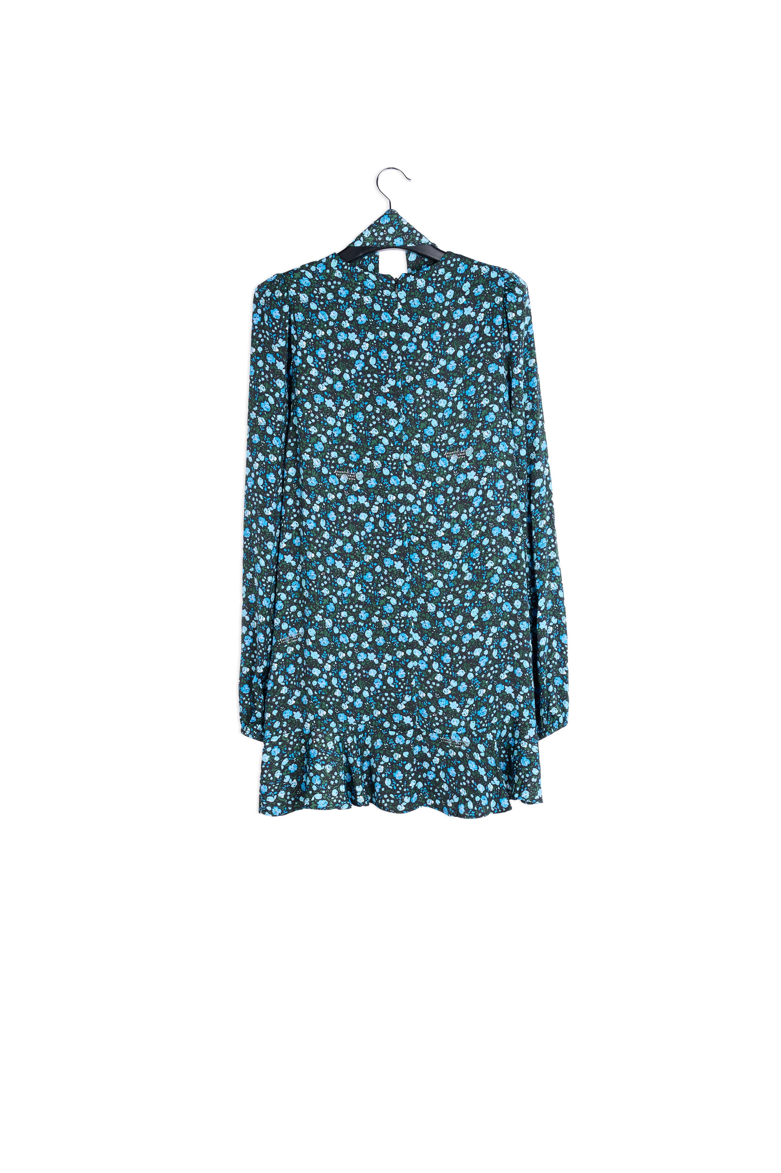 Blauwe mini-jurk met bloemenprint RE—SSENTIEL | Essentiel second hand