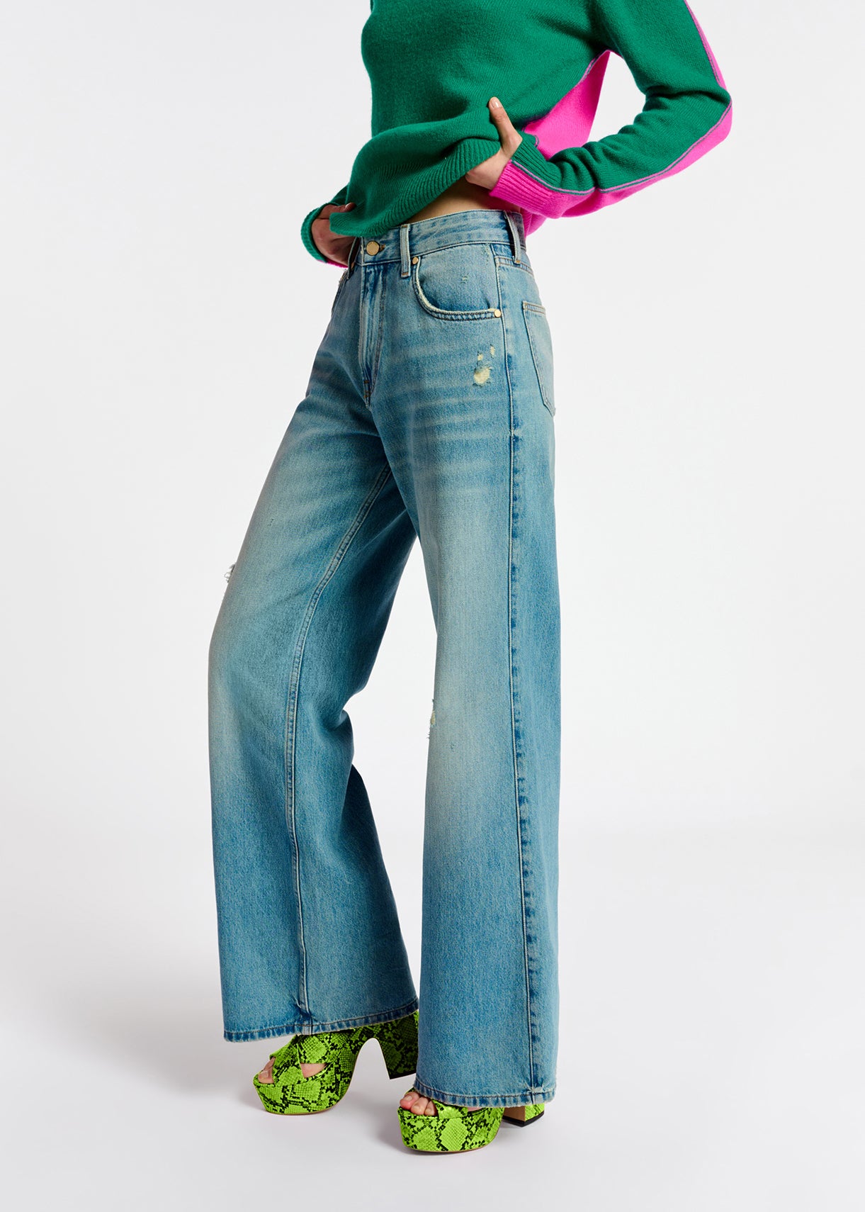 Distressed straight-leg blue jeans RE—SSENTIEL | Essentiel second hand