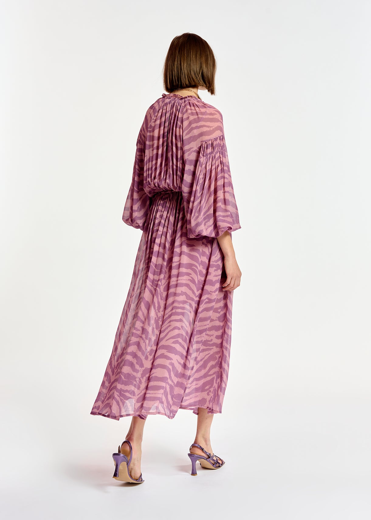 Lila wijde maxi-jurk met zebraprint RE—SSENTIEL | Essentiel second hand