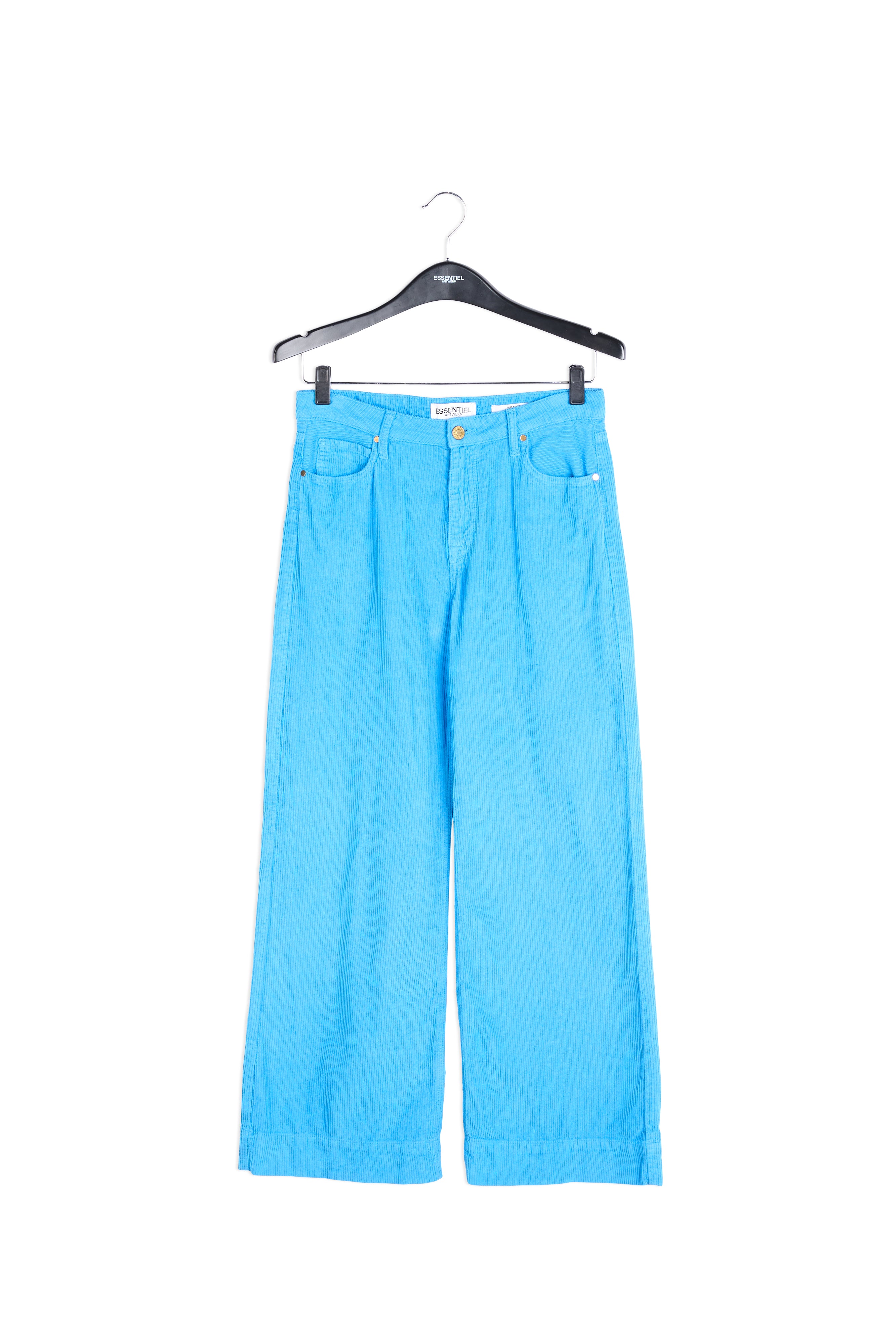 Pantalon court à jambes larges en velours côtelé de coton bleu ciel RE—SSENTIEL | Essentiel second hand