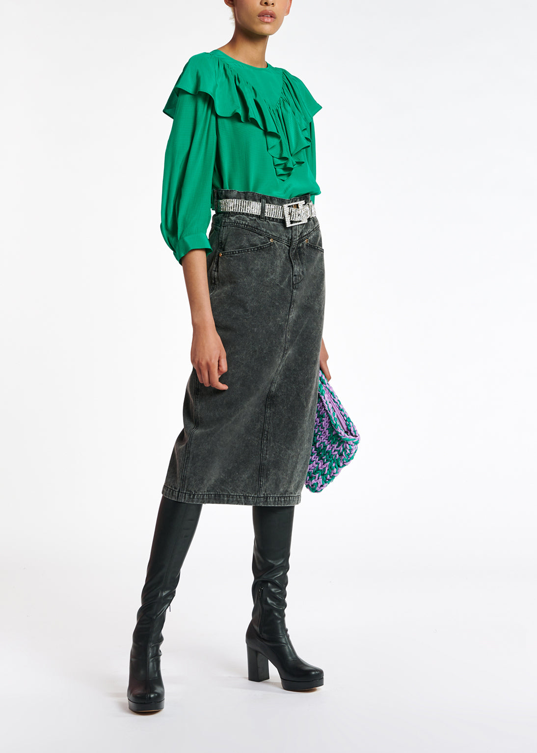 Dark grey denim pencil skirt RE—SSENTIEL | Essentiel second hand