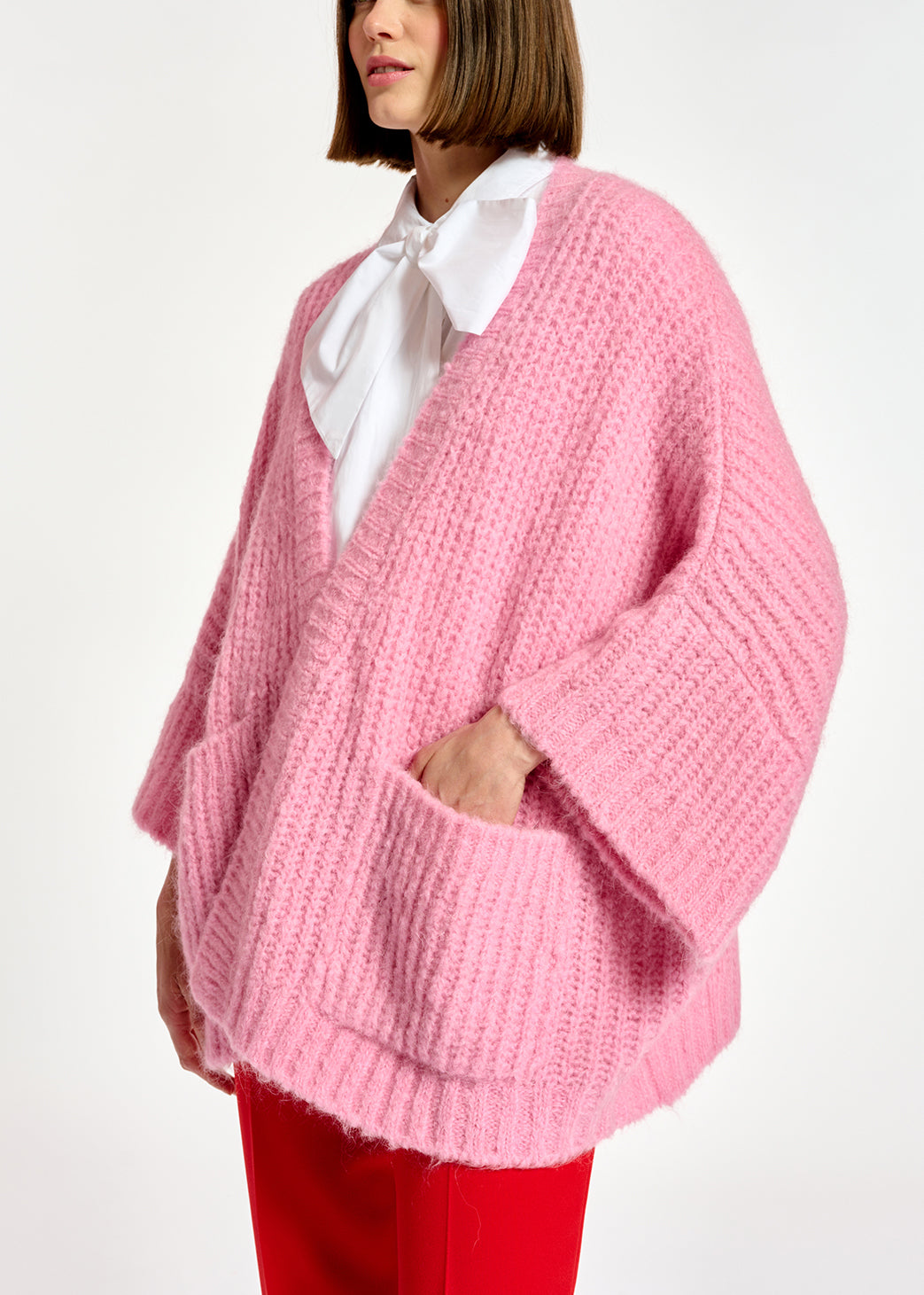 Cardigan rose à coupe boxy RE—SSENTIEL | Essentiel second hand