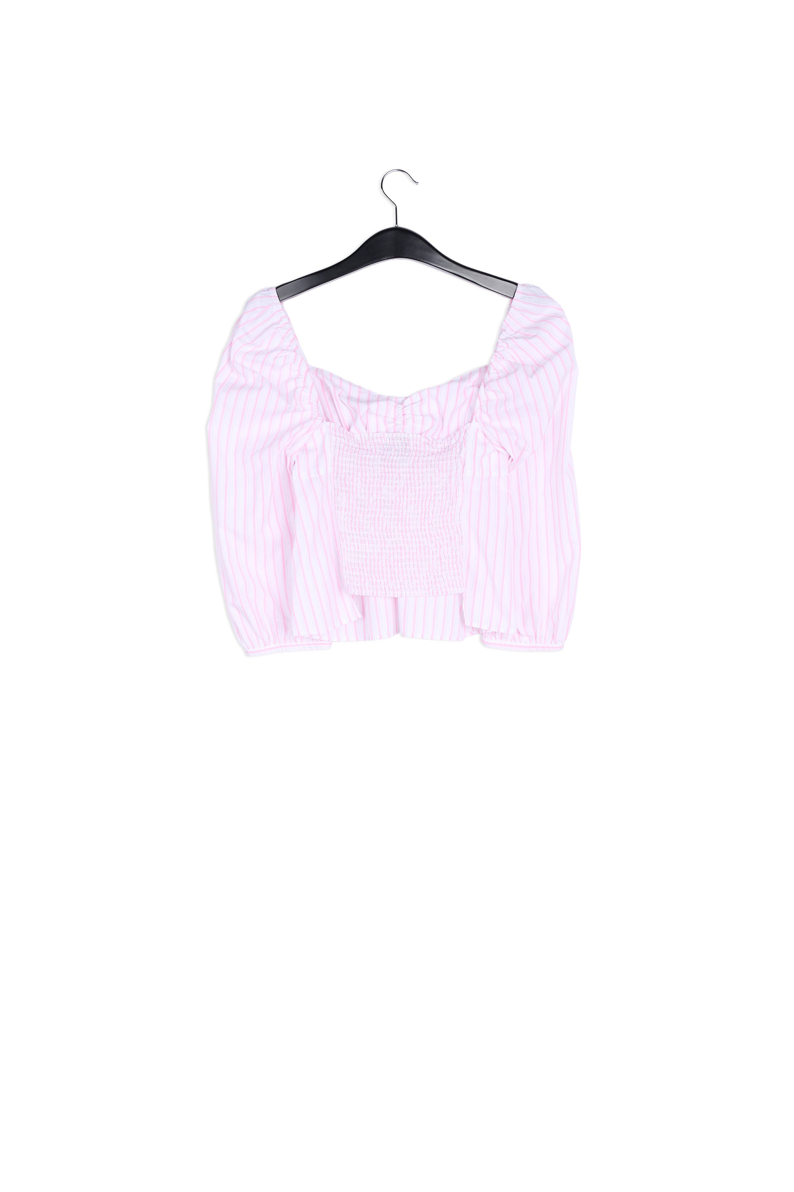 Wit en roze gestreepte top met pofmouwen RE—SSENTIEL | Essentiel second hand
