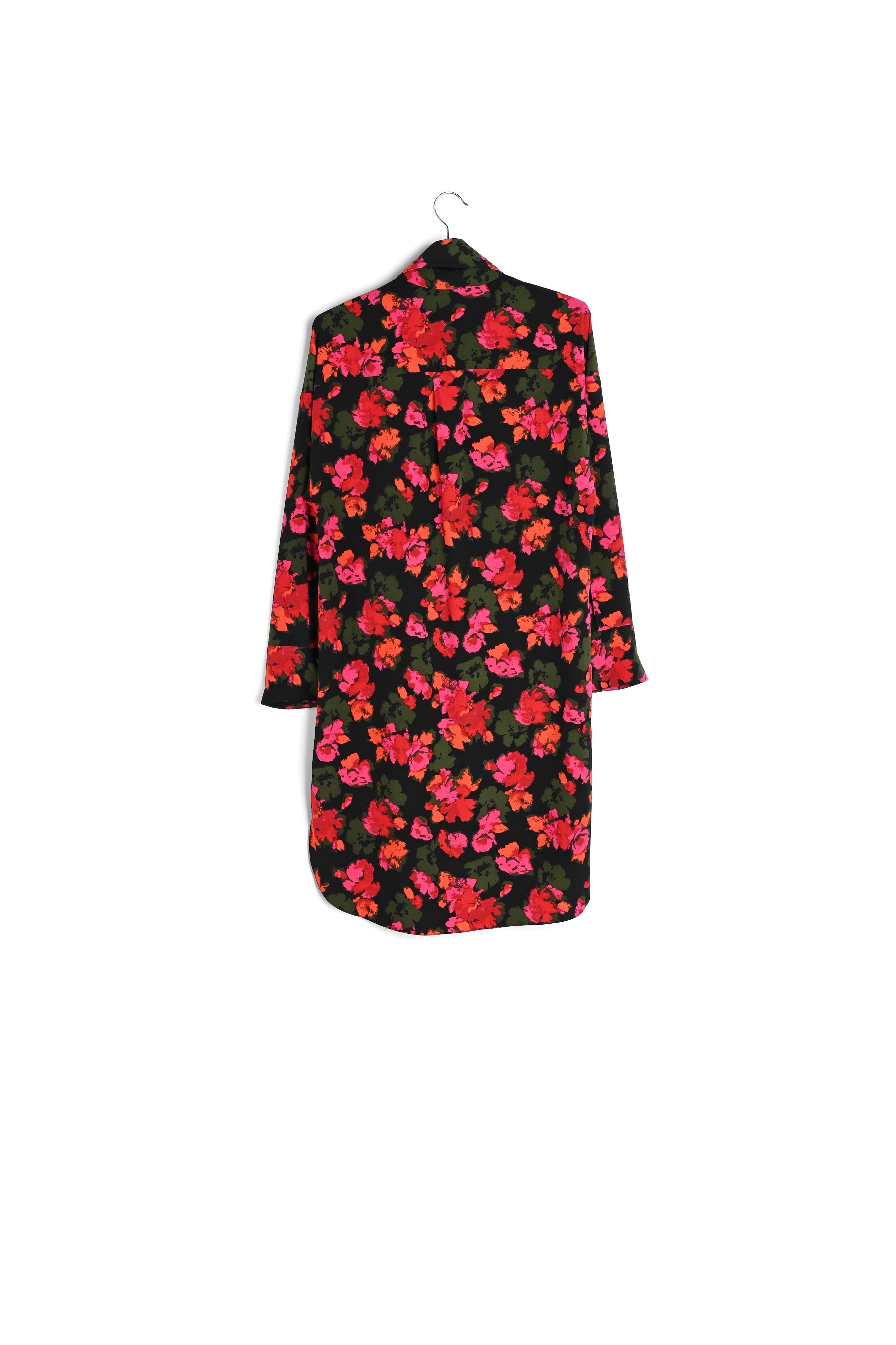 Midi-hemdjurk met zwart en rode bloemenprint RE—SSENTIEL | Essentiel second hand