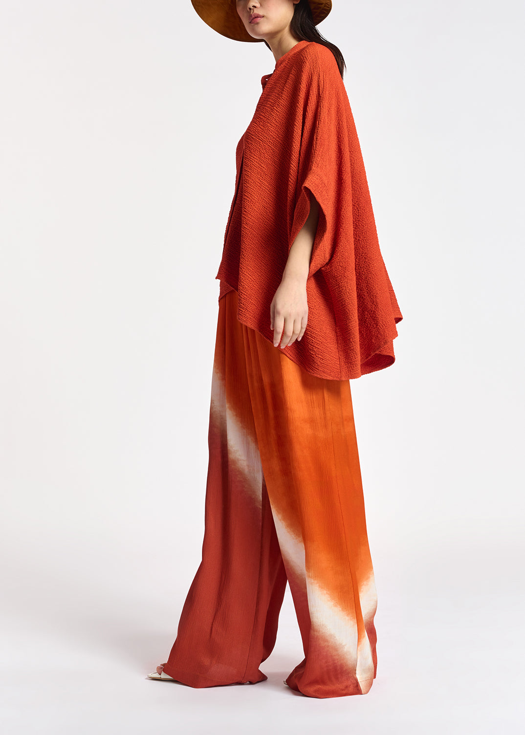 Chemise carrée en cloqué orange RE—SSENTIEL | Essentiel second hand