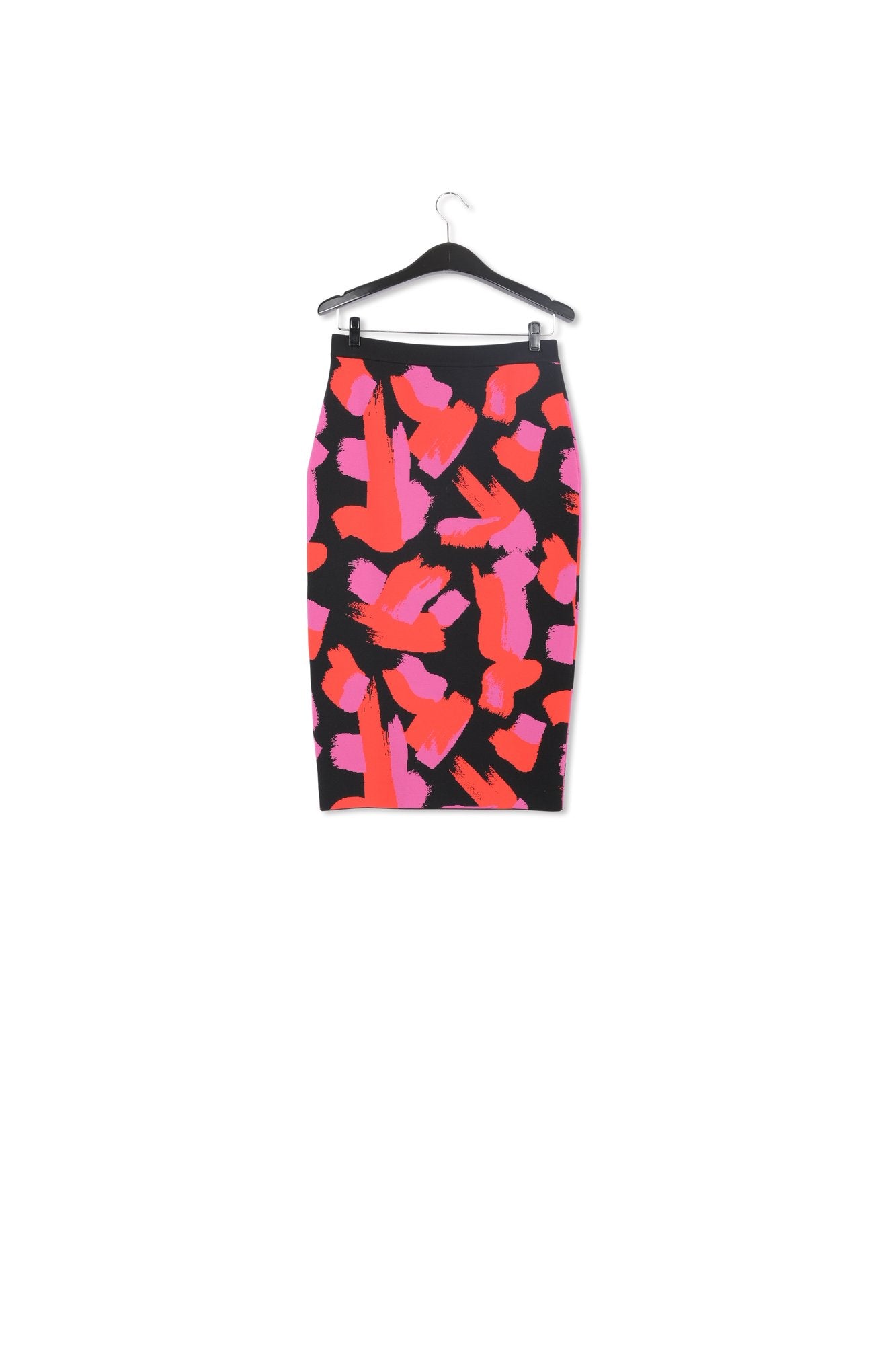 Midirok in zwart, rood en fuchsia jacquard RE—SSENTIEL | Essentiel second hand