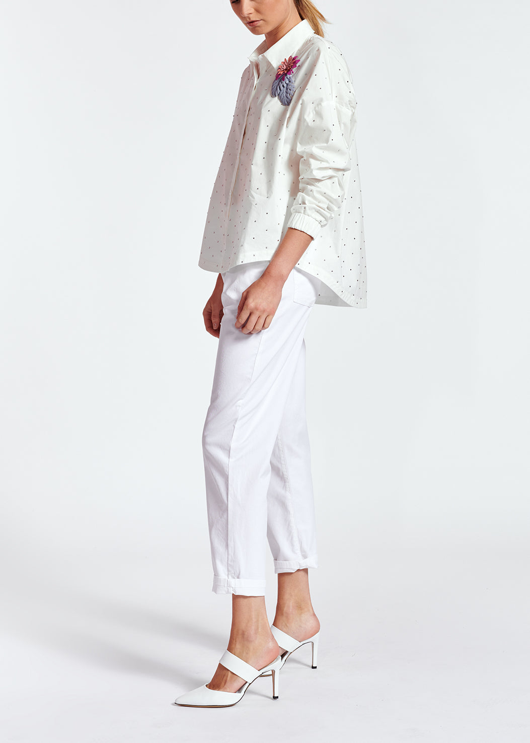 Wit oversized hemd van popeline met stras RE—SSENTIEL | Essentiel second hand