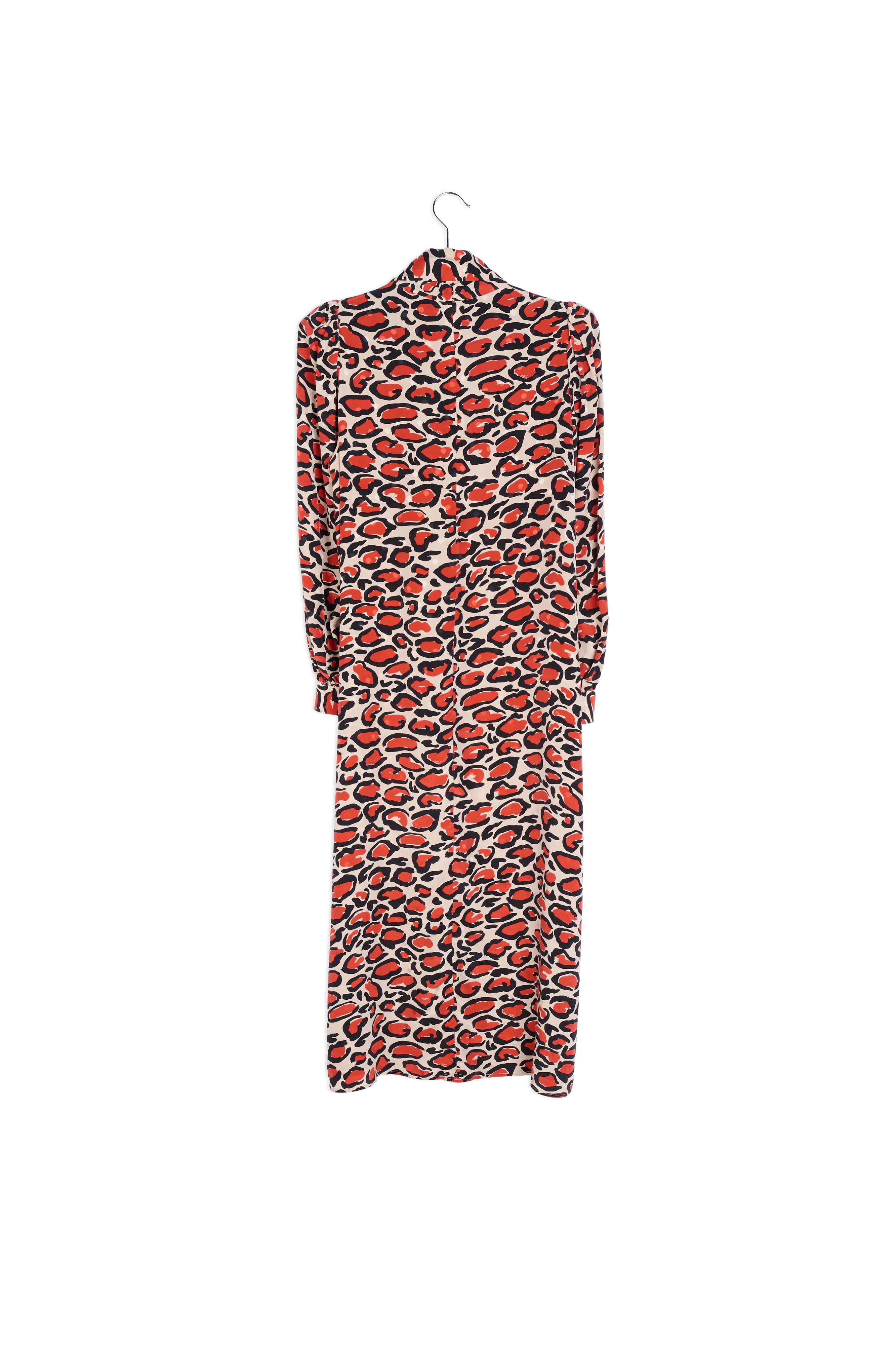 Gebroken witte zijden midi-jurk met opstaande kraag en luipaardprint RE—SSENTIEL | Essentiel second hand