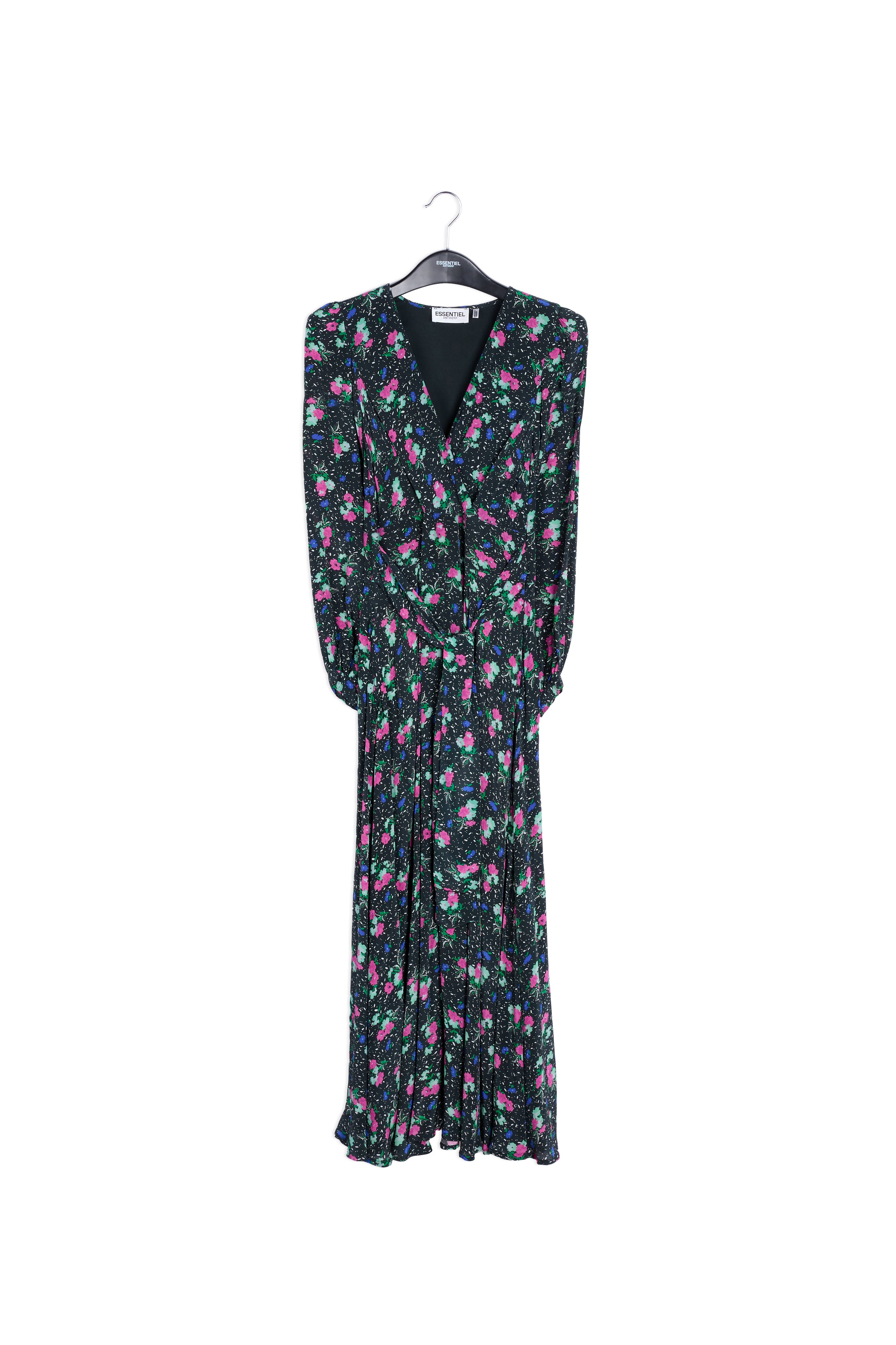 Robe maxi portefeuille noire à fleurs RE—SSENTIEL | Essentiel second hand